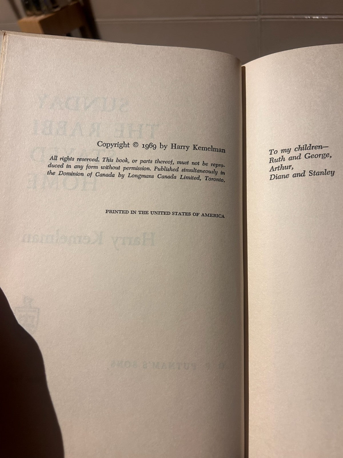 Sunday the Rabbi Stayed Home – Harry Kemelman | 1969 First Edition HC