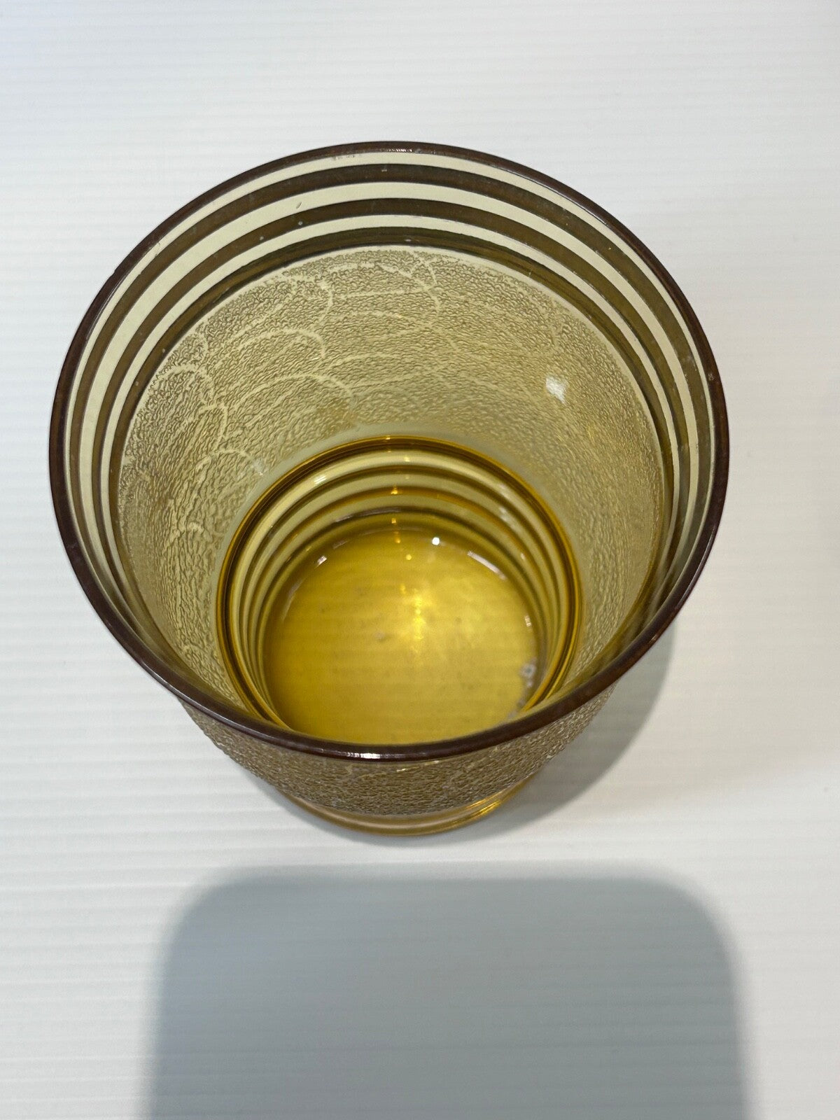 Vintage Amber Glass Lemonade Set – Textured Gold Bands – Jug & 5 Tumblers Retro