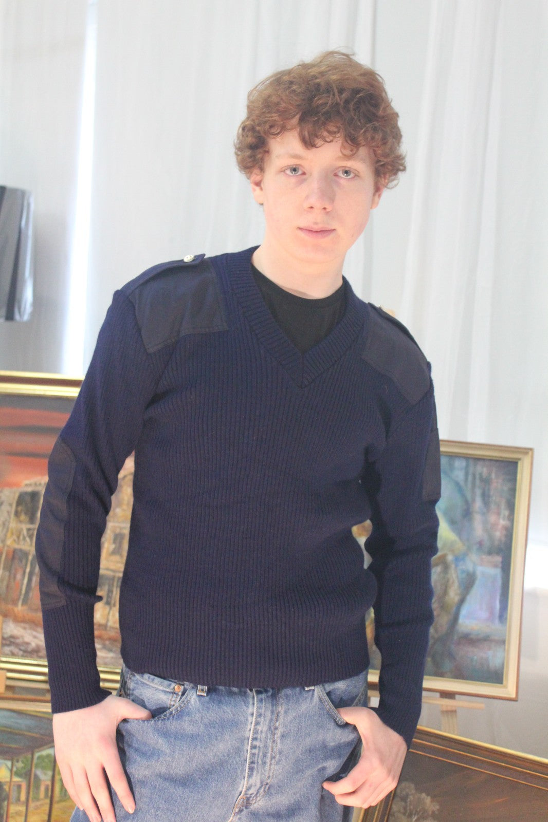 Vintage Italian Carabinieri Military Jumper Navy Blue Wool Blend 1986 Sz 3