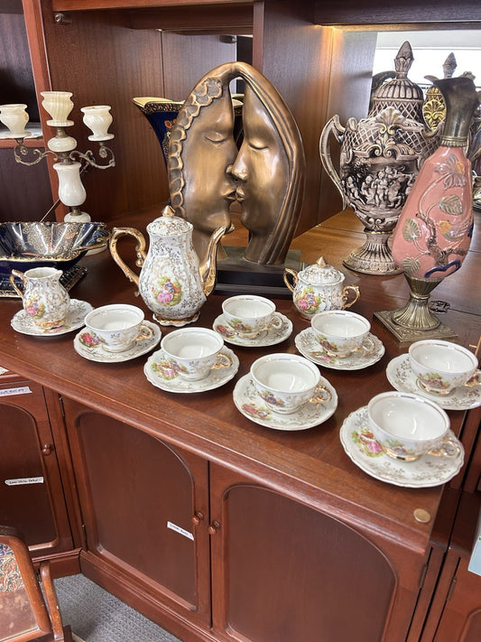 Merry AGC Rosy China Japan Vintage Tea Set 7 Cups Saucers Teapot Sugar