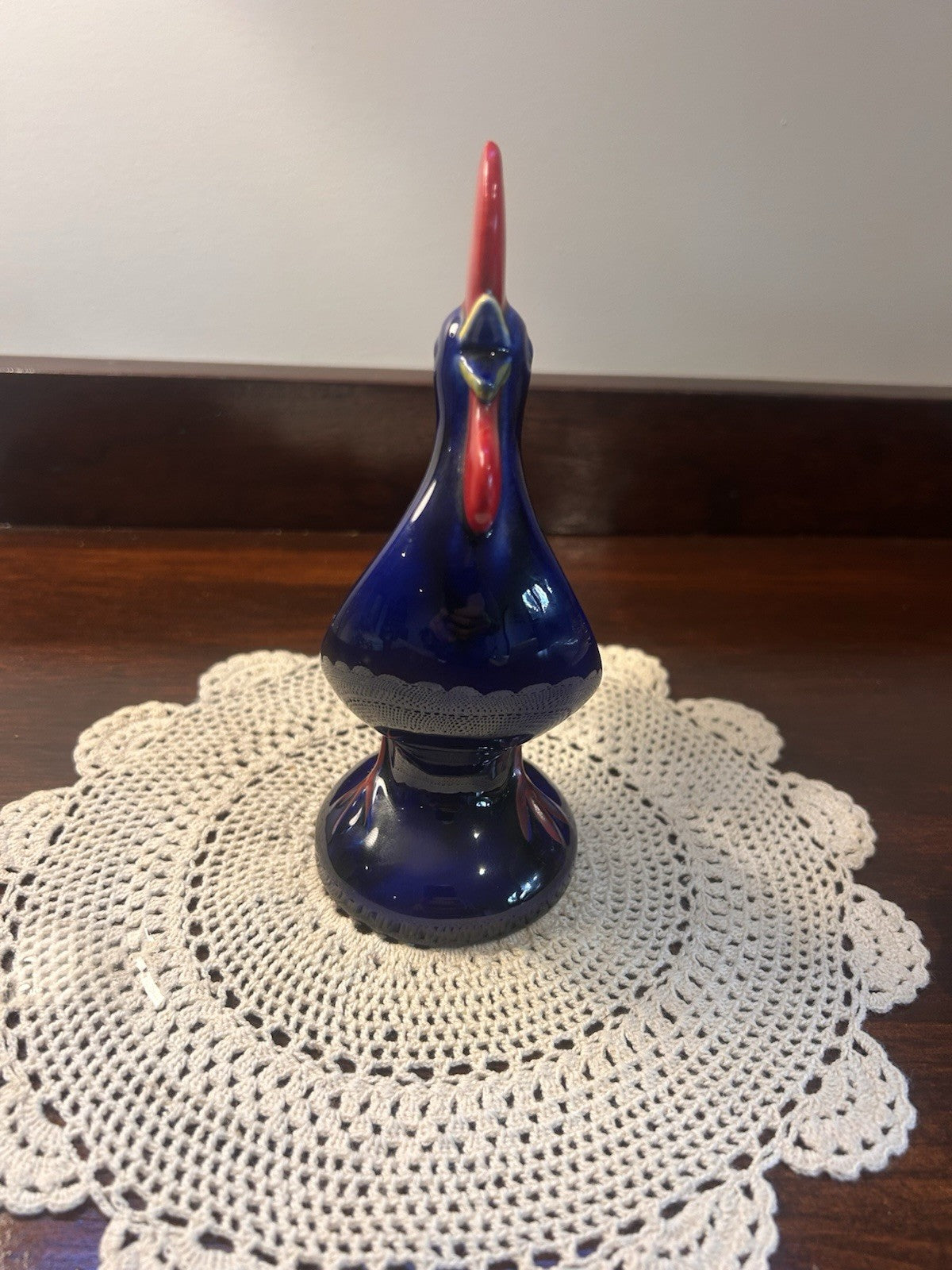 Goebel West Germany Rooster Figurine Blue Hand Painted Folk Art Style 17cm