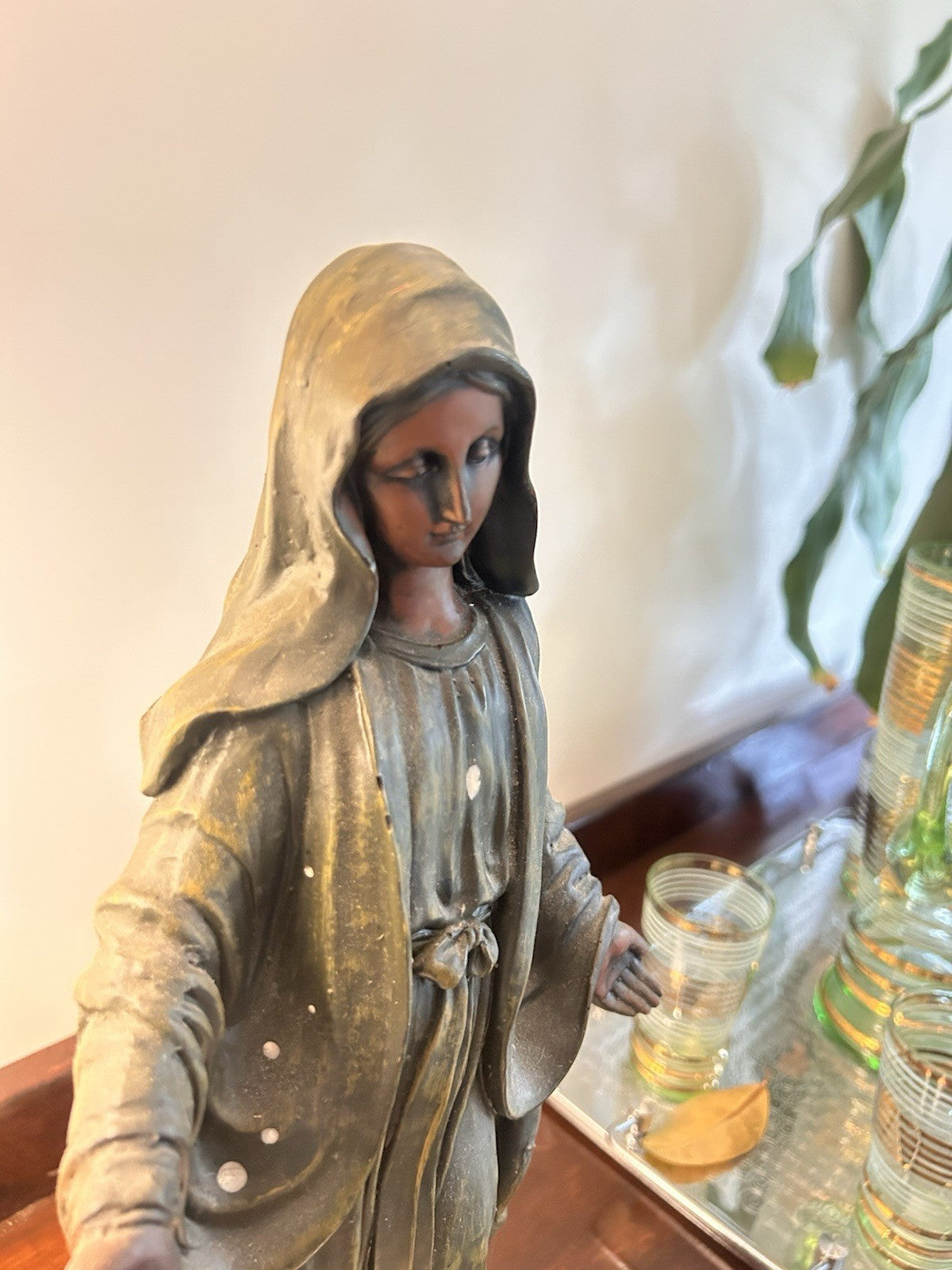 Vintage 1950s Virgin Mary Chalkware Statue Madonna 41cm Religious Figurine