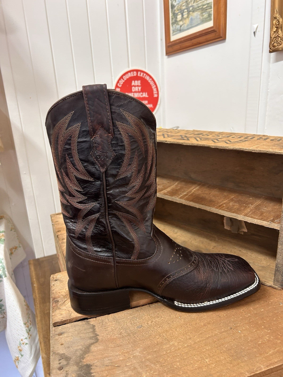 Ringers Western Cowboy Longreach Boots Size 10 EE Brown Leather Made in Mexico