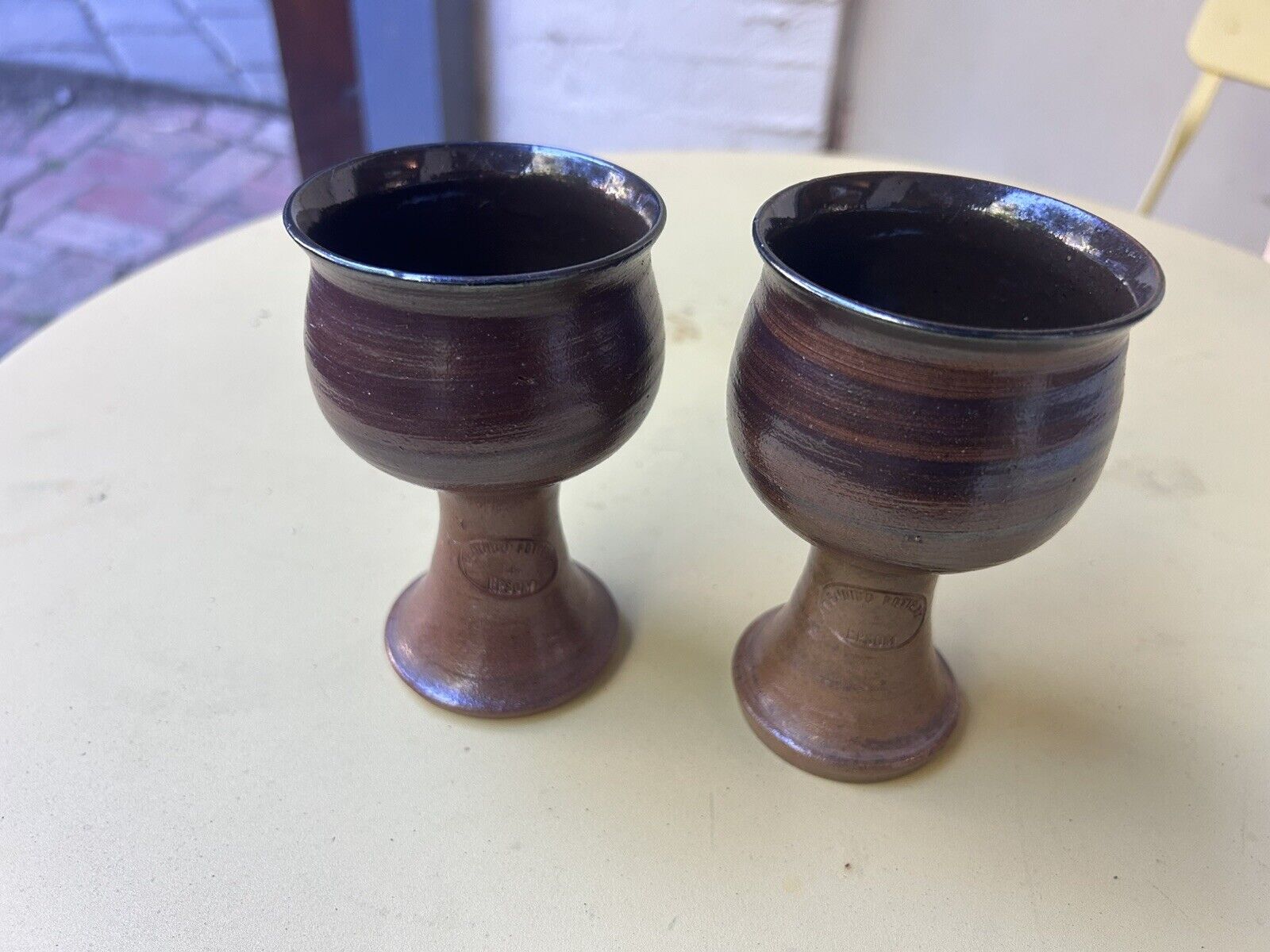 Bendigo Pottery 2 x Goblets Hand Made Stoneware - August 1980 Made