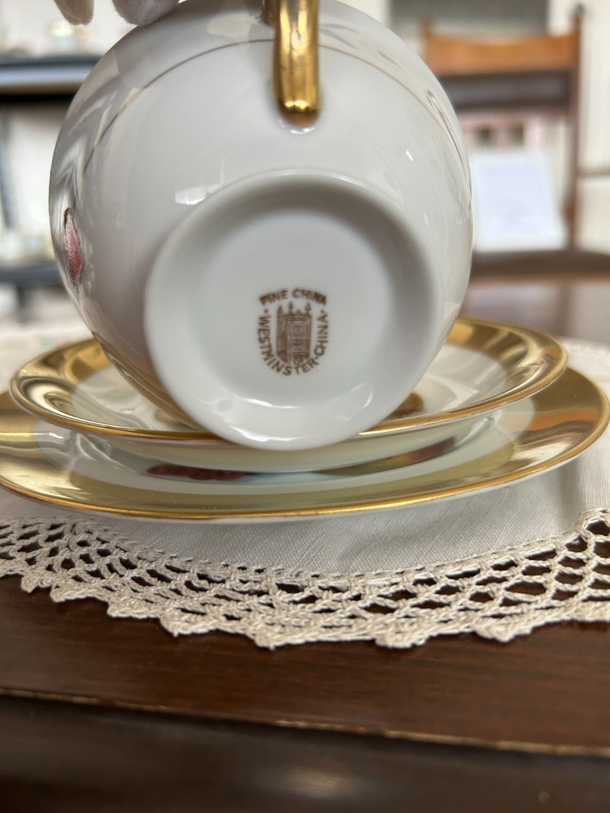Vintage Westminster Fine China 22ct Gold Rimmed Fruit Tea Cup Trio