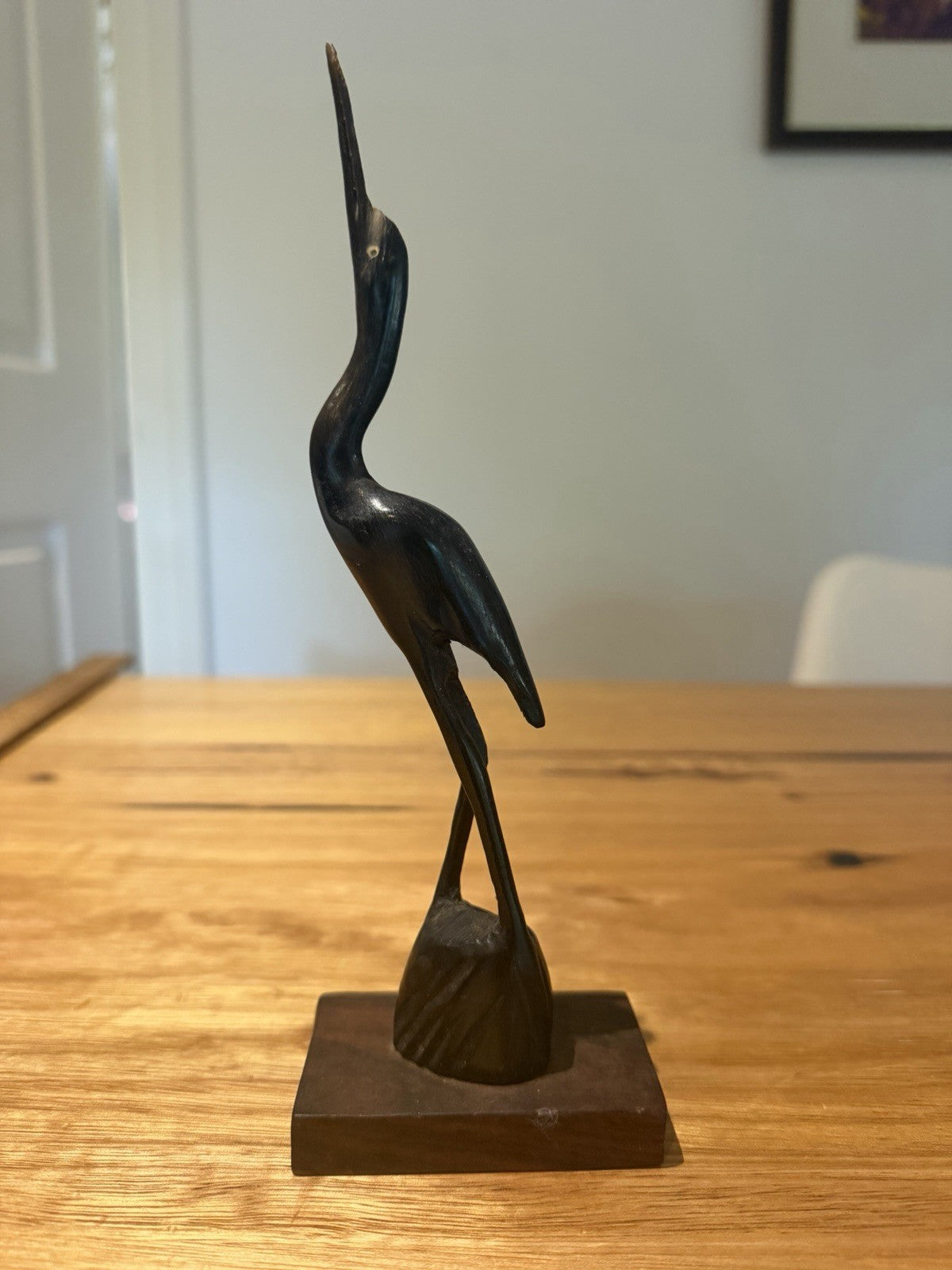 Vintage Hand Carved Wooden Heron Crane Bird Sculpture MCM Folk Art 20cm