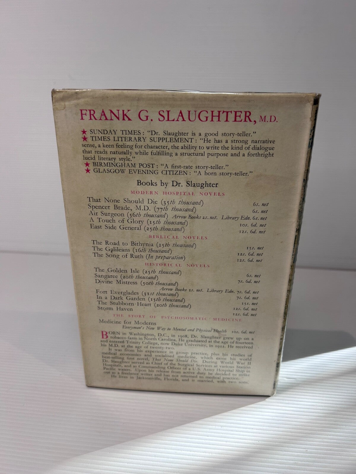 Storm Haven Frank G. Slaughter 1954 1st UK Ed HC DJ Jarrolds Historical Novel
