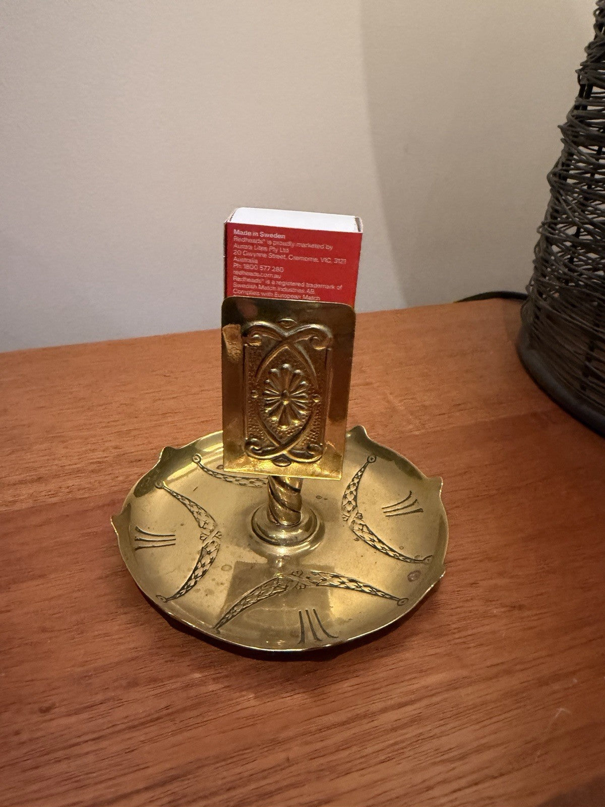 Antique German GES GESCH Brass Matchbox Holder Ashtray Art Nouveau Jugendstil