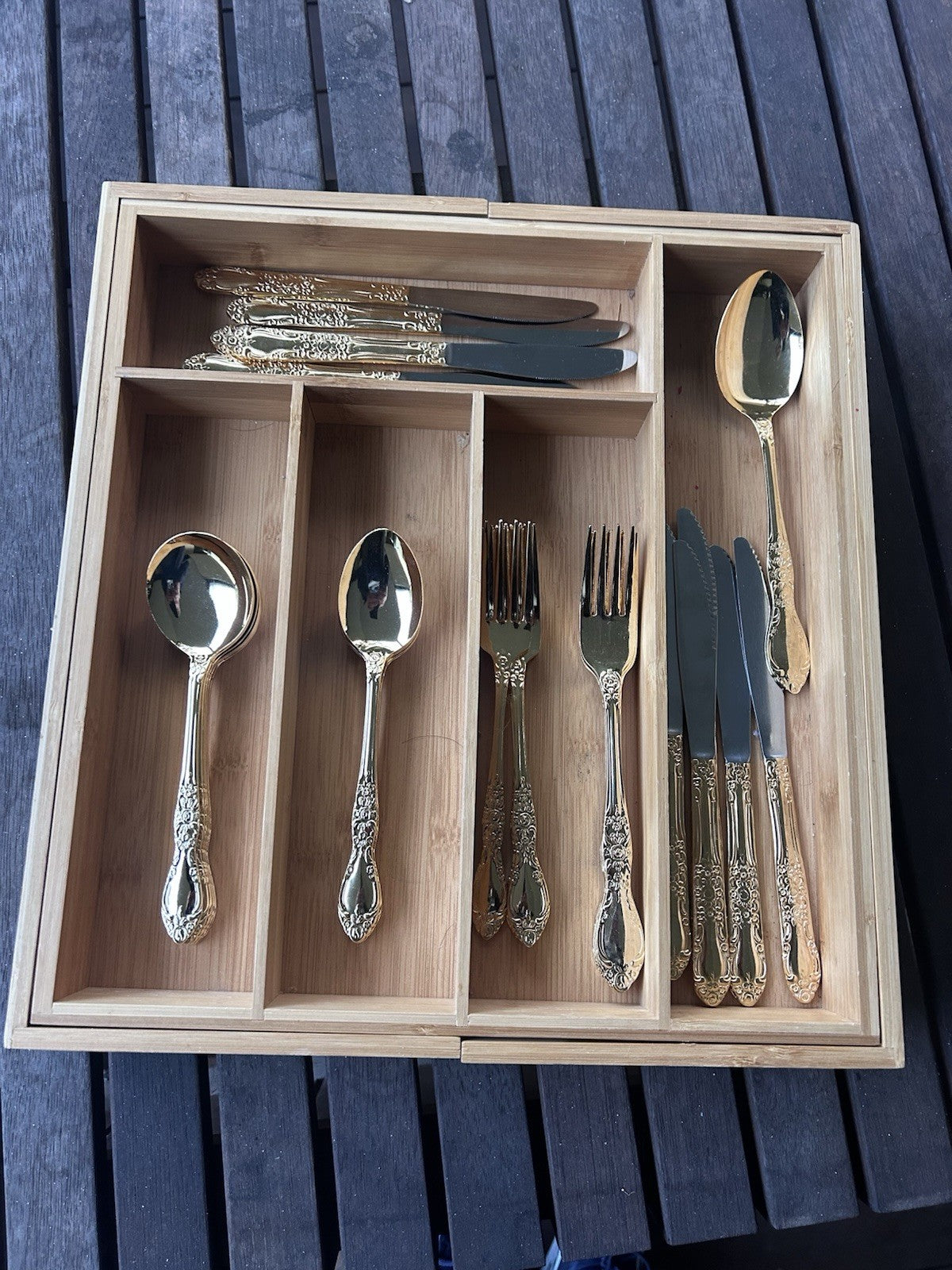 Vintage Gold Stainless Steel 49pc Cutlery Set Japan Ornate Floral Pattern