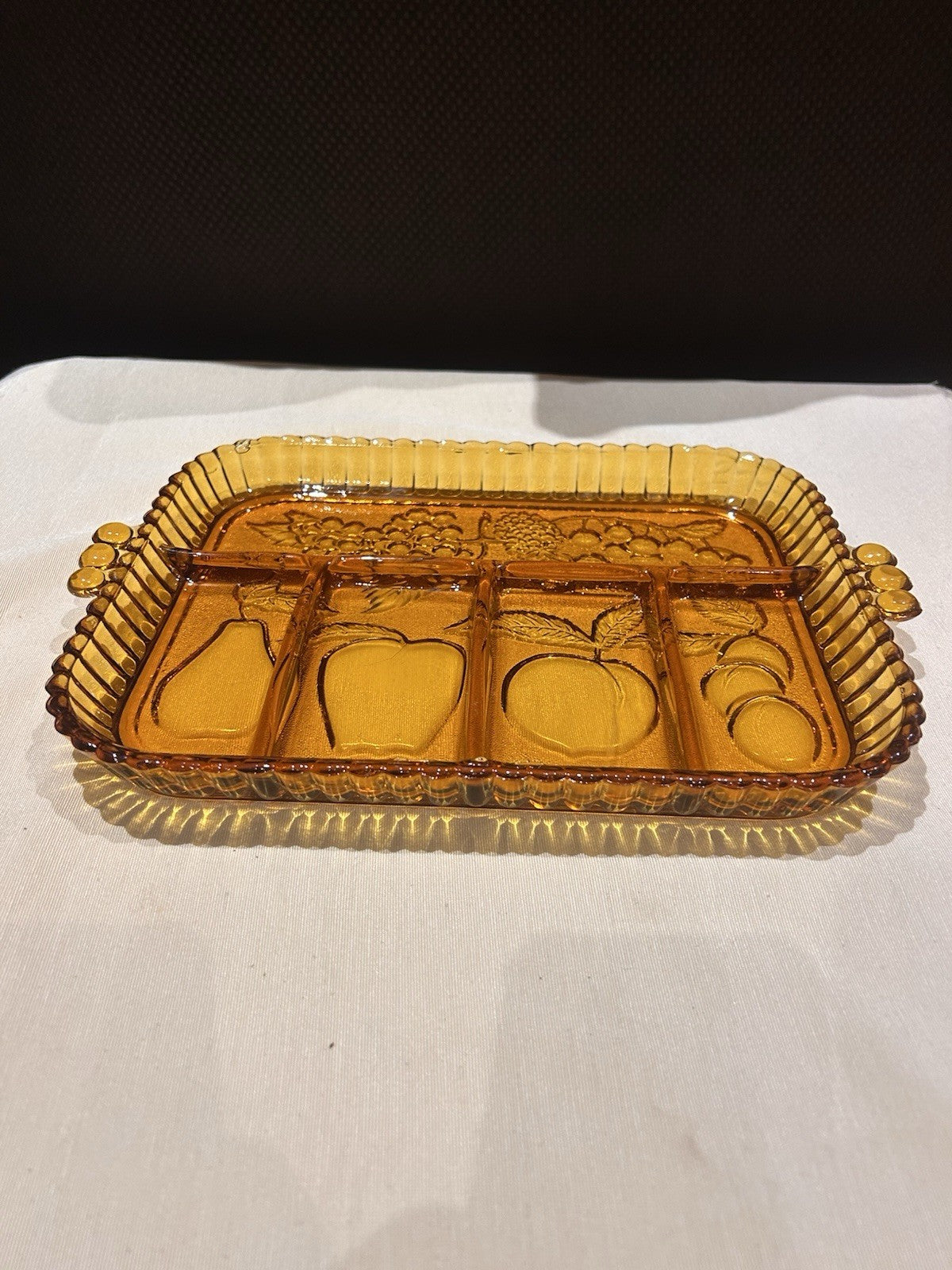 Indiana Glass Fruits Amber Glass Divided Platter Relish Tray Vintage