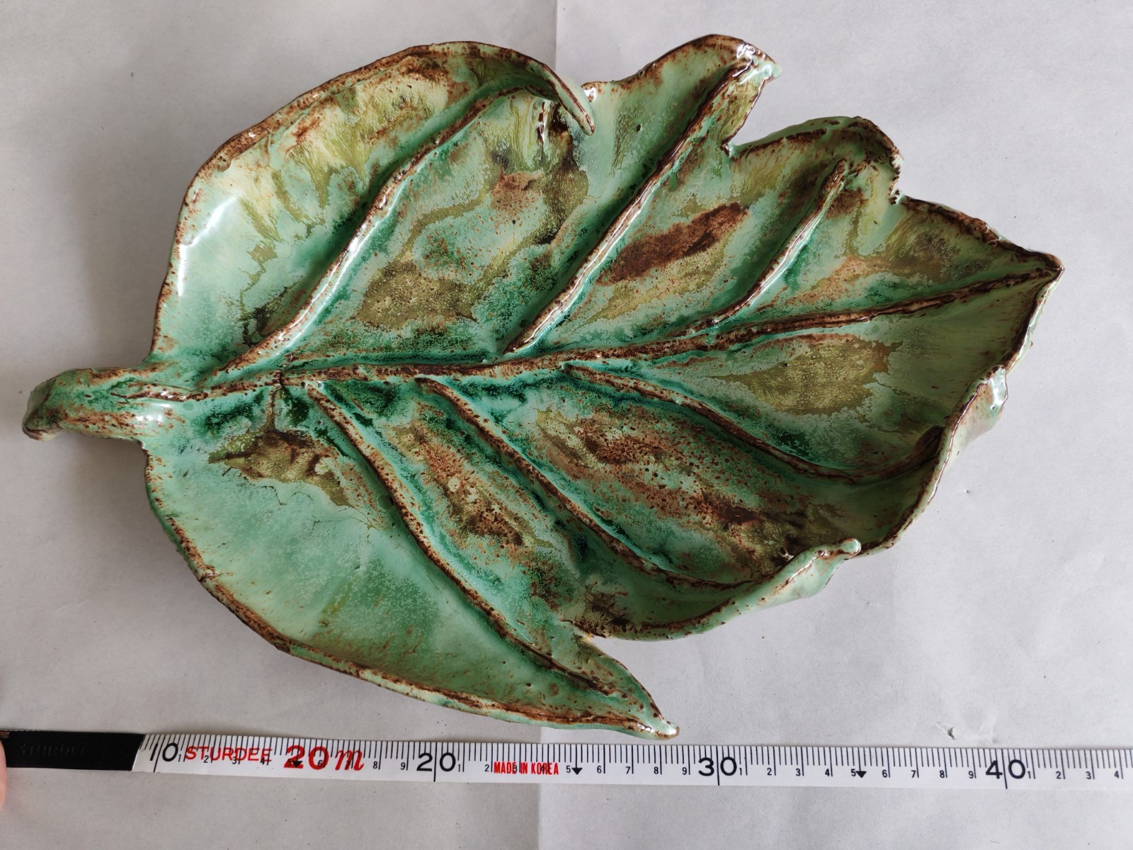Vintage Studio Pottery Leaf Dish / Platter – Handcrafted Green Glaze