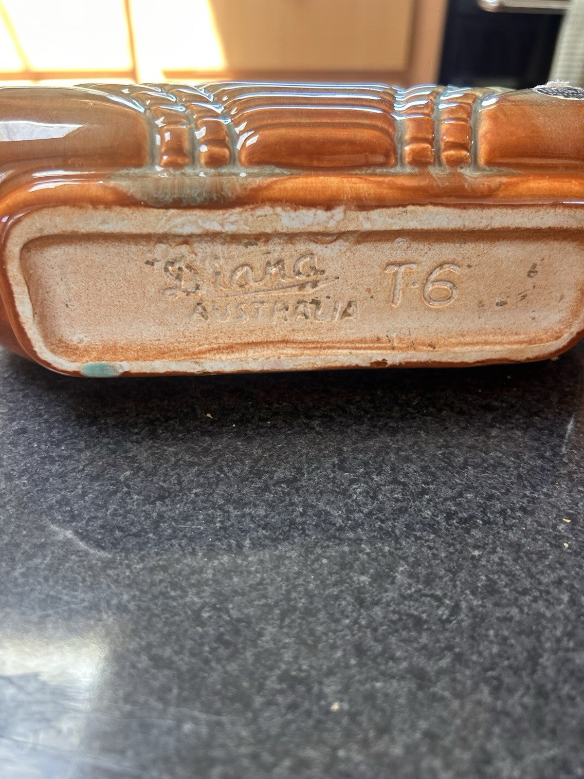 Diana Pottery Australia T6 Trough Vase Planter Green Brown Drip Glaze Vintage