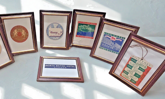1954 Framed Grand Tour Hotel Labels  – SS Oronsay Gleeson Set