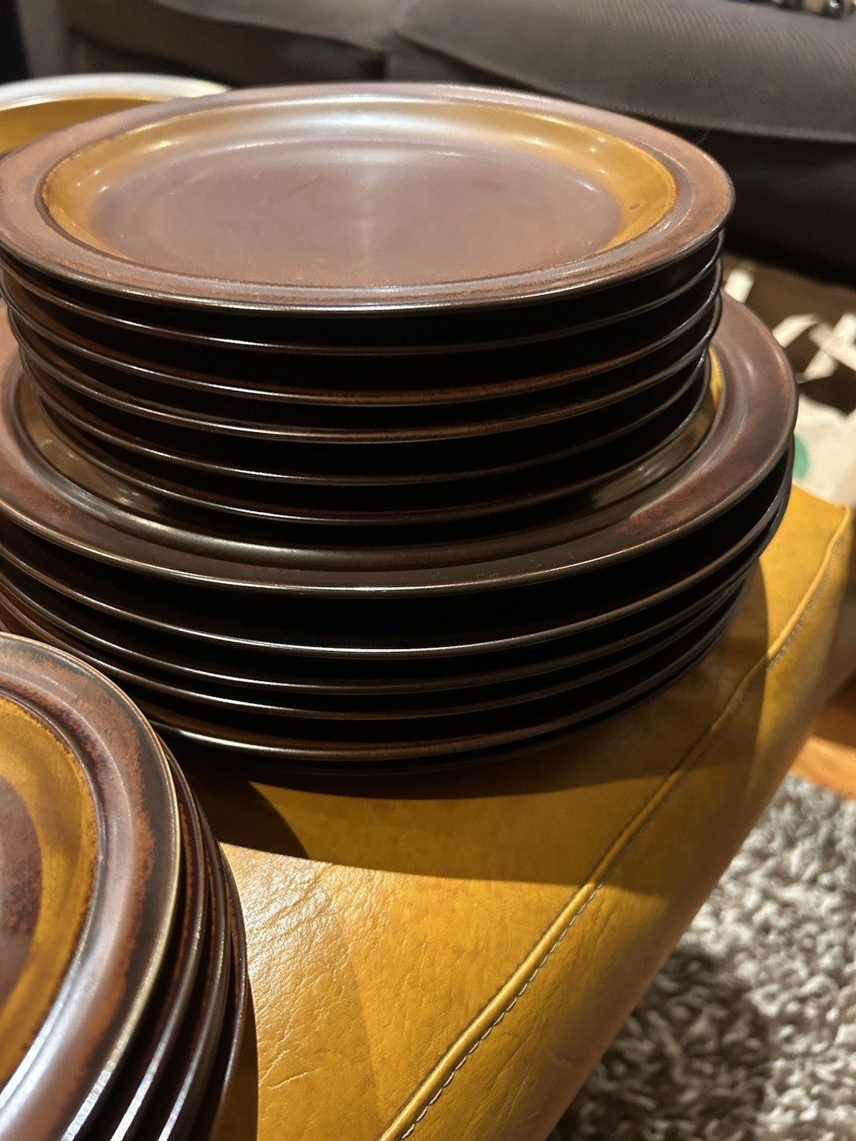 Ganatu Stoneware Japan Dinner Set 6 Place Brown 1970s Retro MCM