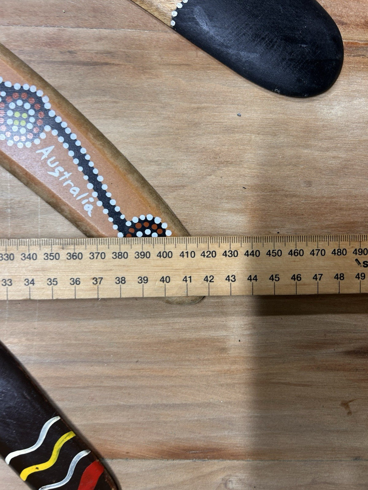 Set of 3 Hand Painted Wooden Boomerangs – Aboriginal Art Style Souvenirs