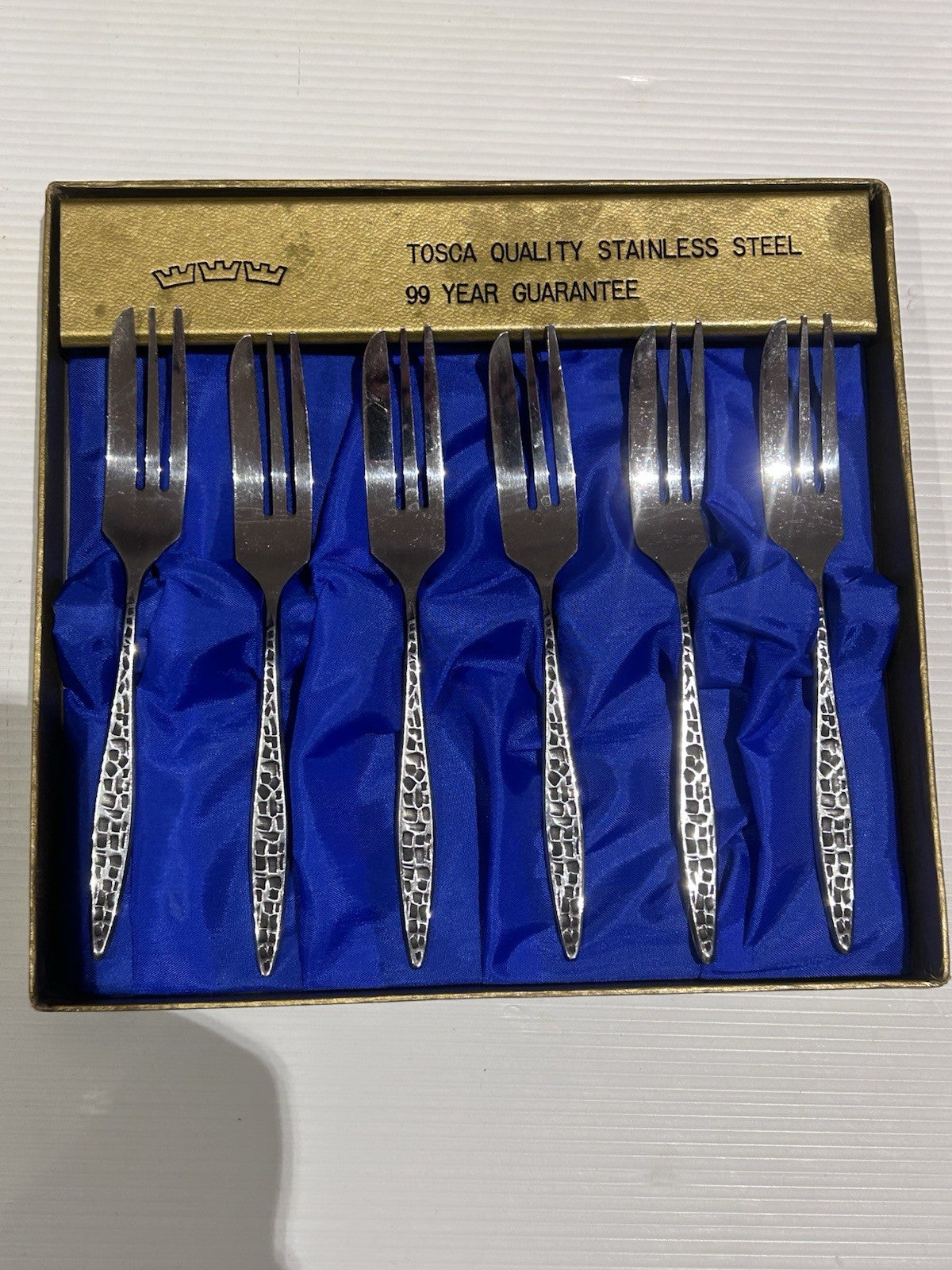 1960s Tosca Stainless Steel Cake Forks Set of 6 Boxed Retro Collectible