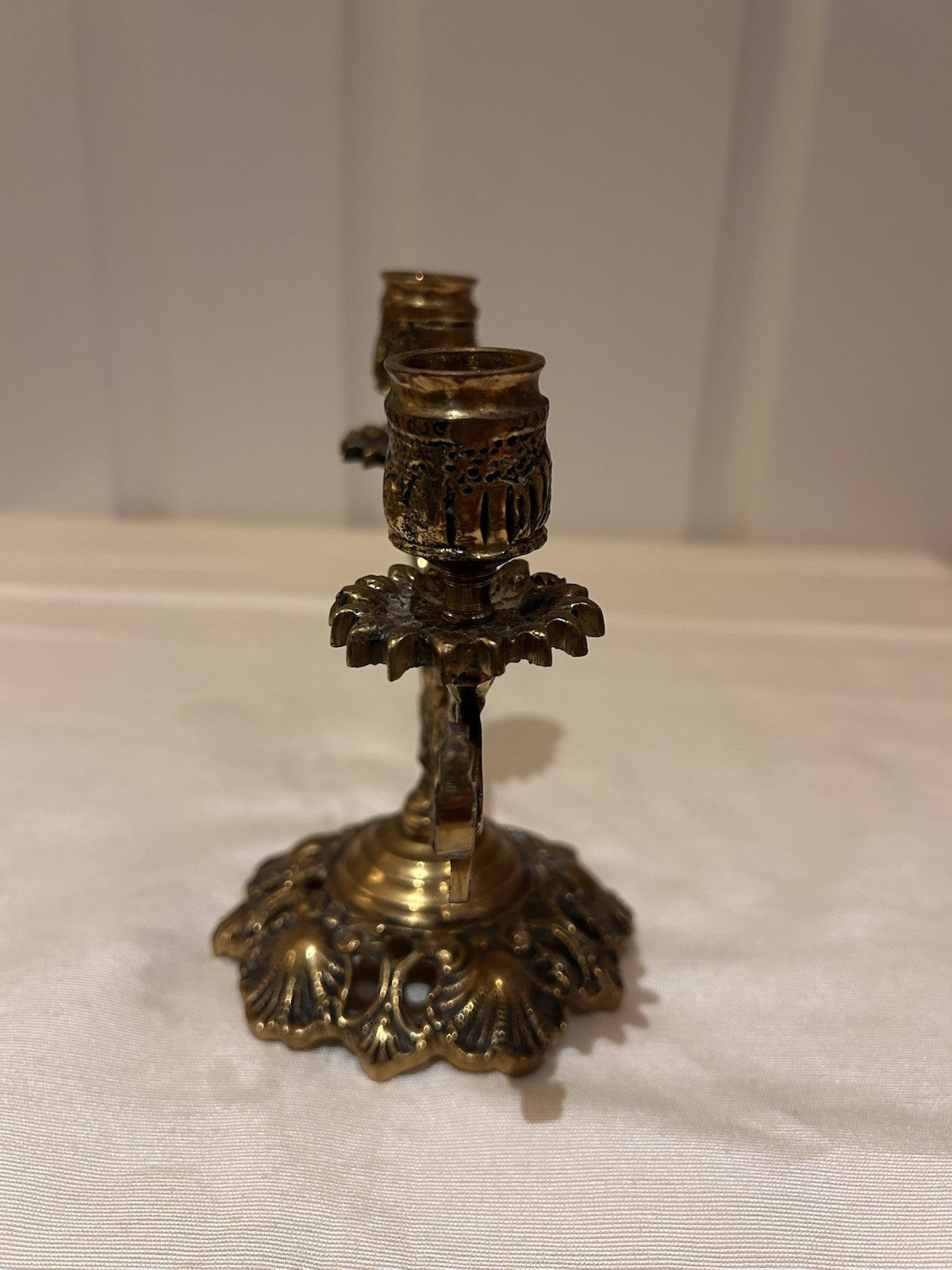 Vintage Brass Two-Arm Candelabra Ornate Rococo Style Table Candle Holder