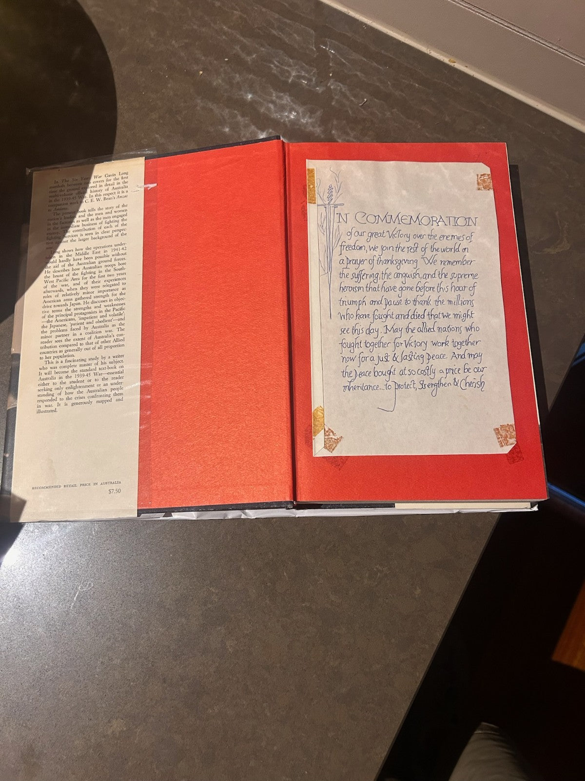 WWII Remembrance Calligraphy c1945 + The Six Years War Book 1973 Australia