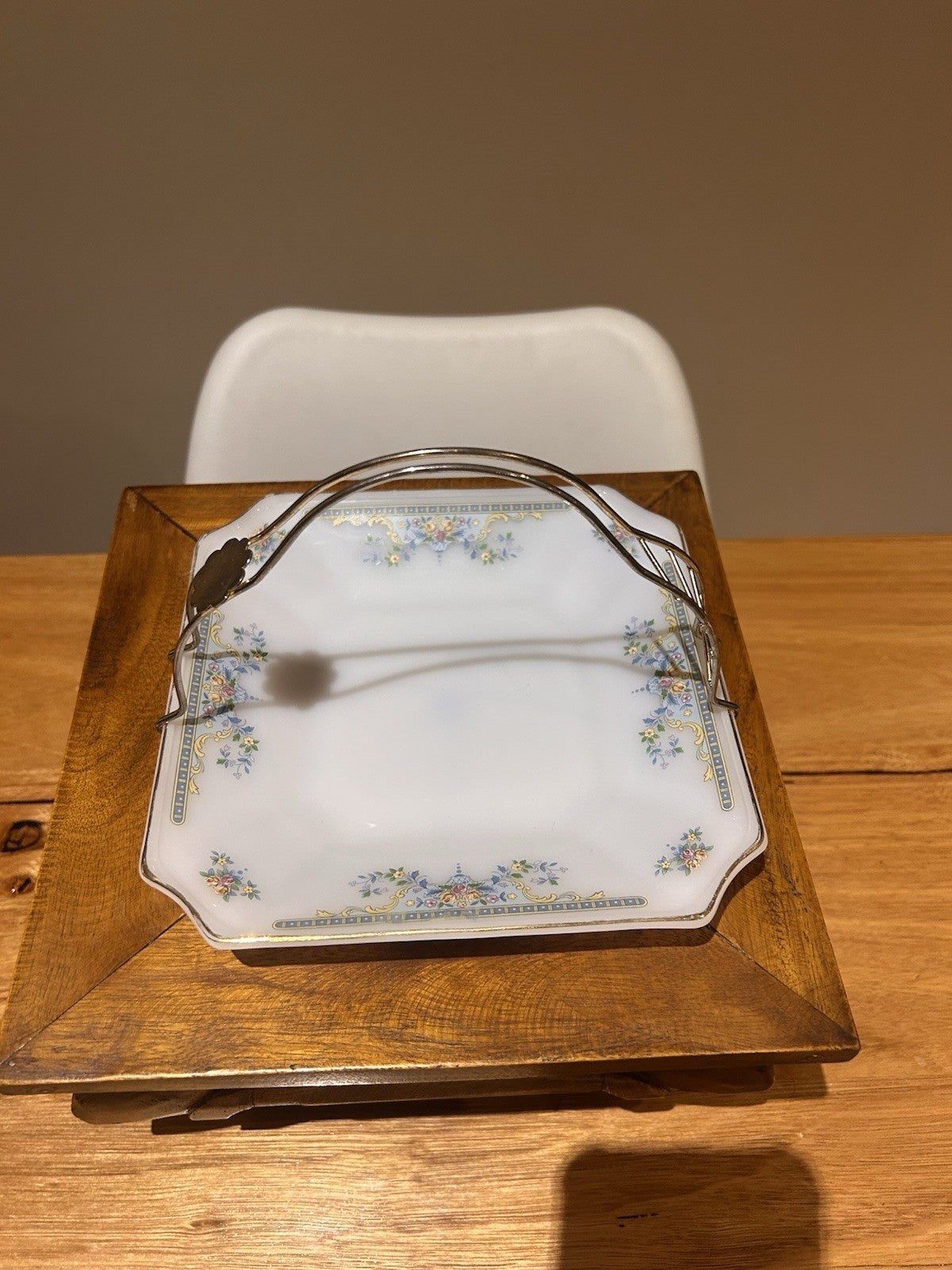 Vintage MP USA Home Set Porcelain Cake Plate w Handle Floral Gold Trim