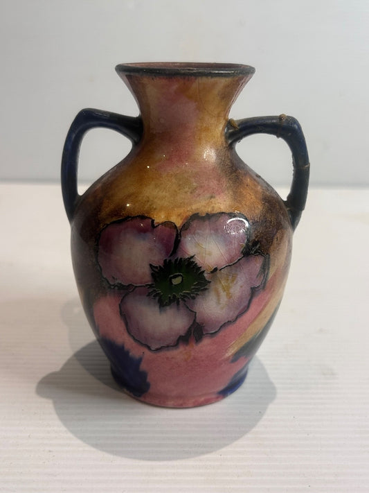 H&K Tunstall Art Pottery Vase Handpainted Floral 13cm England - Repair