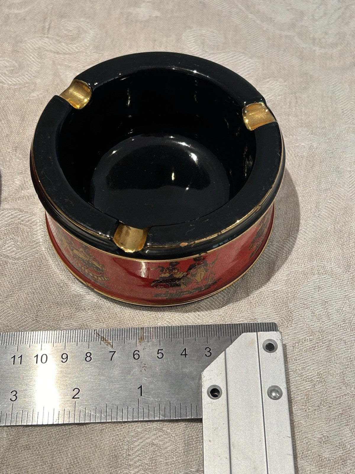 Vintage Italian Ceramiche Fiorentine Ashtrays Pair Red Black Gold c1950s 