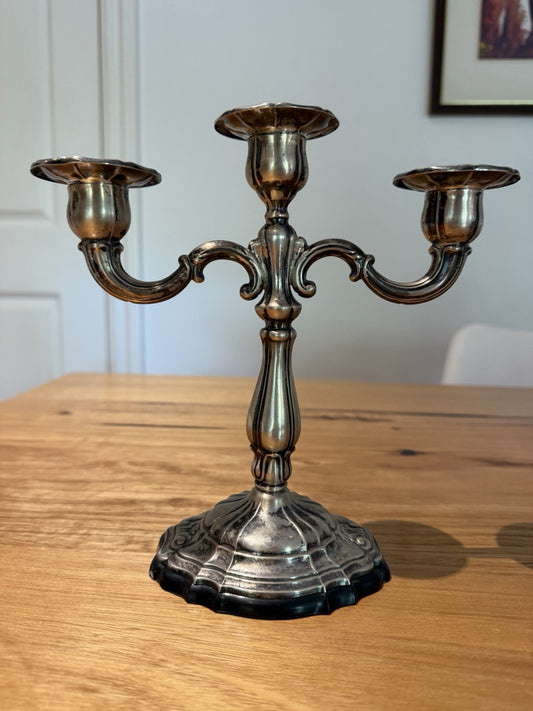 Italian 800 Silver 3 Light Candelabrum 28 VC Vercelli C1950s Vintage