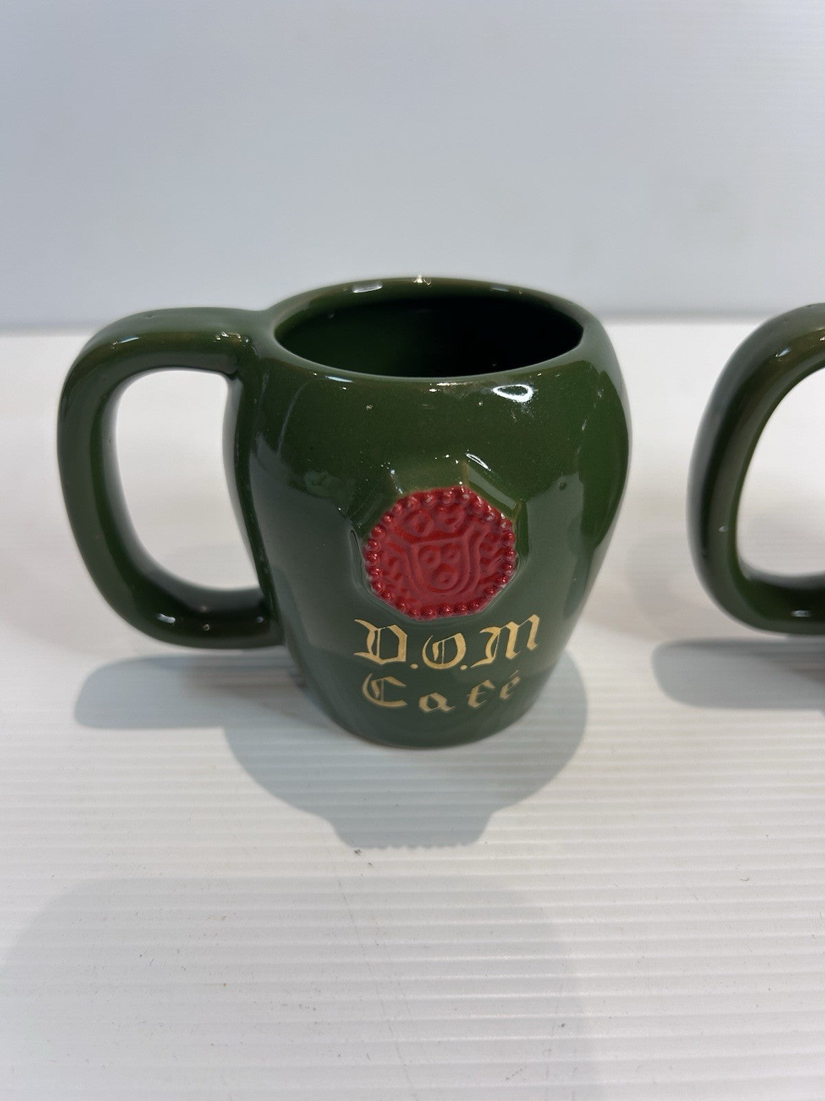 DOM Café Green Ceramic Mugs Set of 2 – Vintage Brandy Barrel Cups Espresso