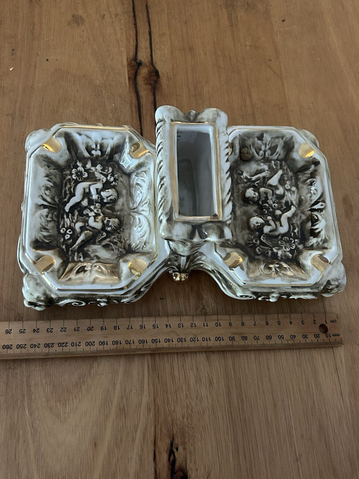 R Capodimonte Large Porcelain Smoking Desk Set Cherubs Italy c1950s