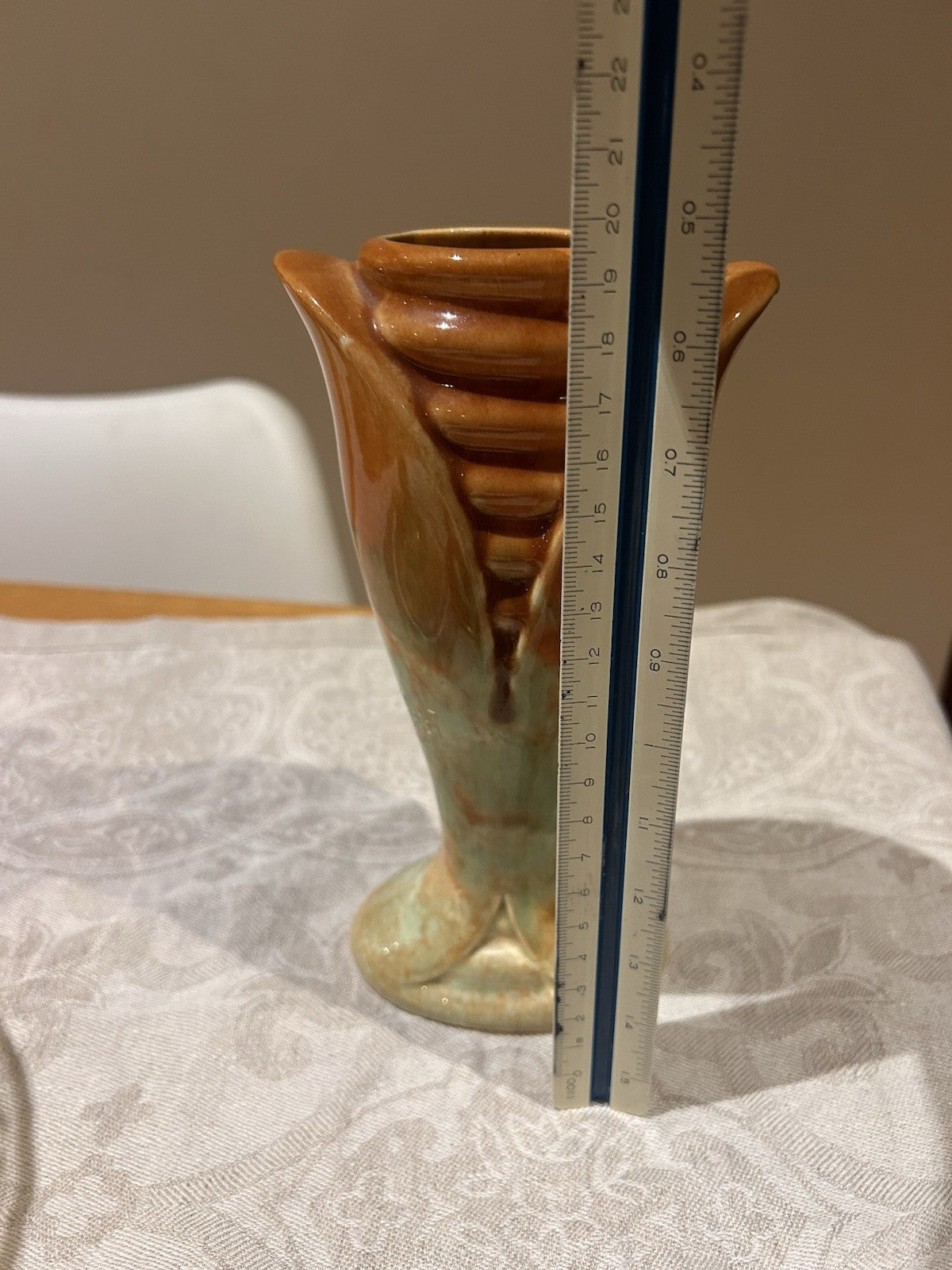Diana Pottery Australia Vase Green & Brown Drip Glaze Mid-Century 21cm