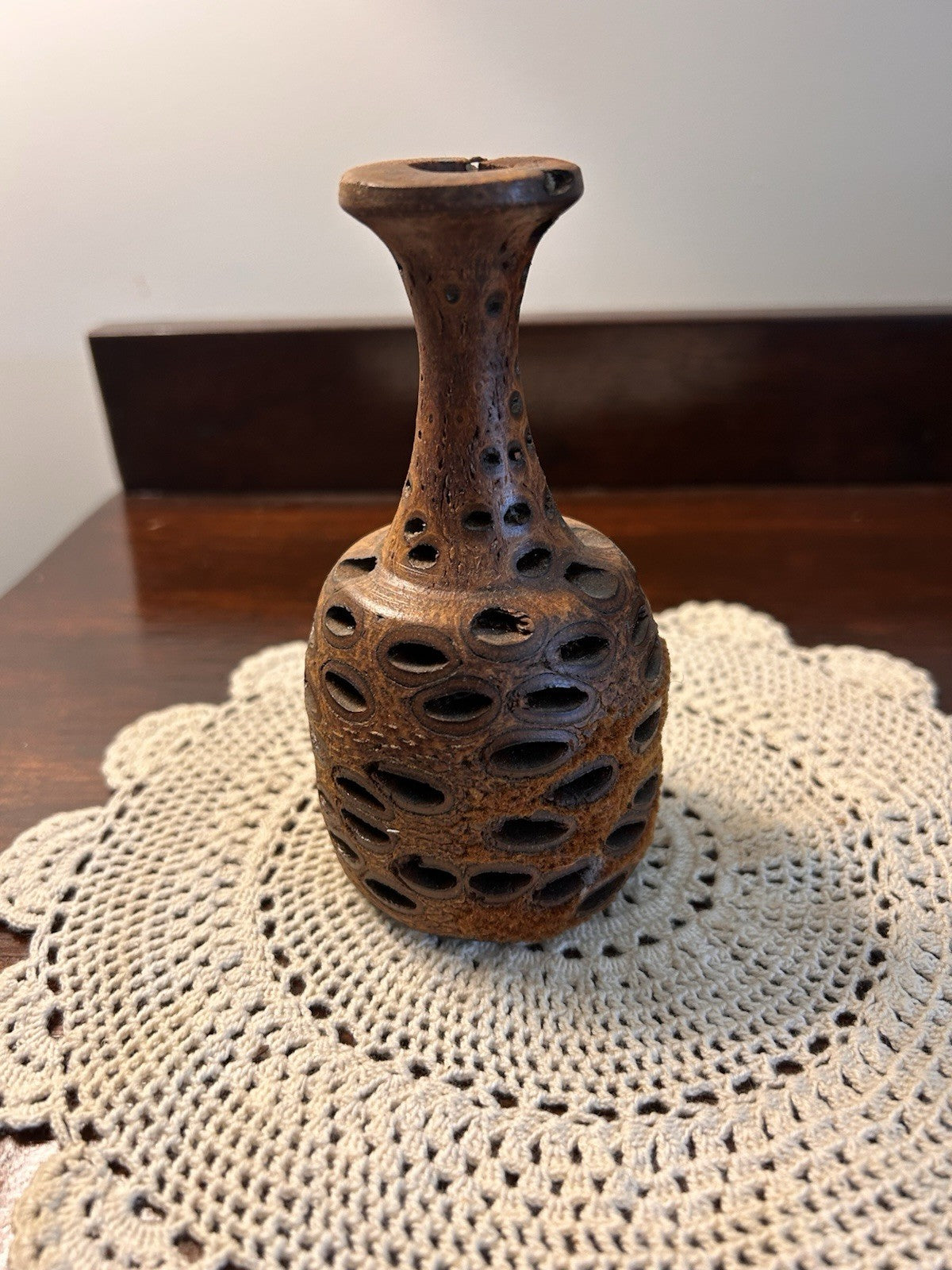 Australian Banksia Pod Wooden Vase Hand-Turned Carved 13cm Native Timber
