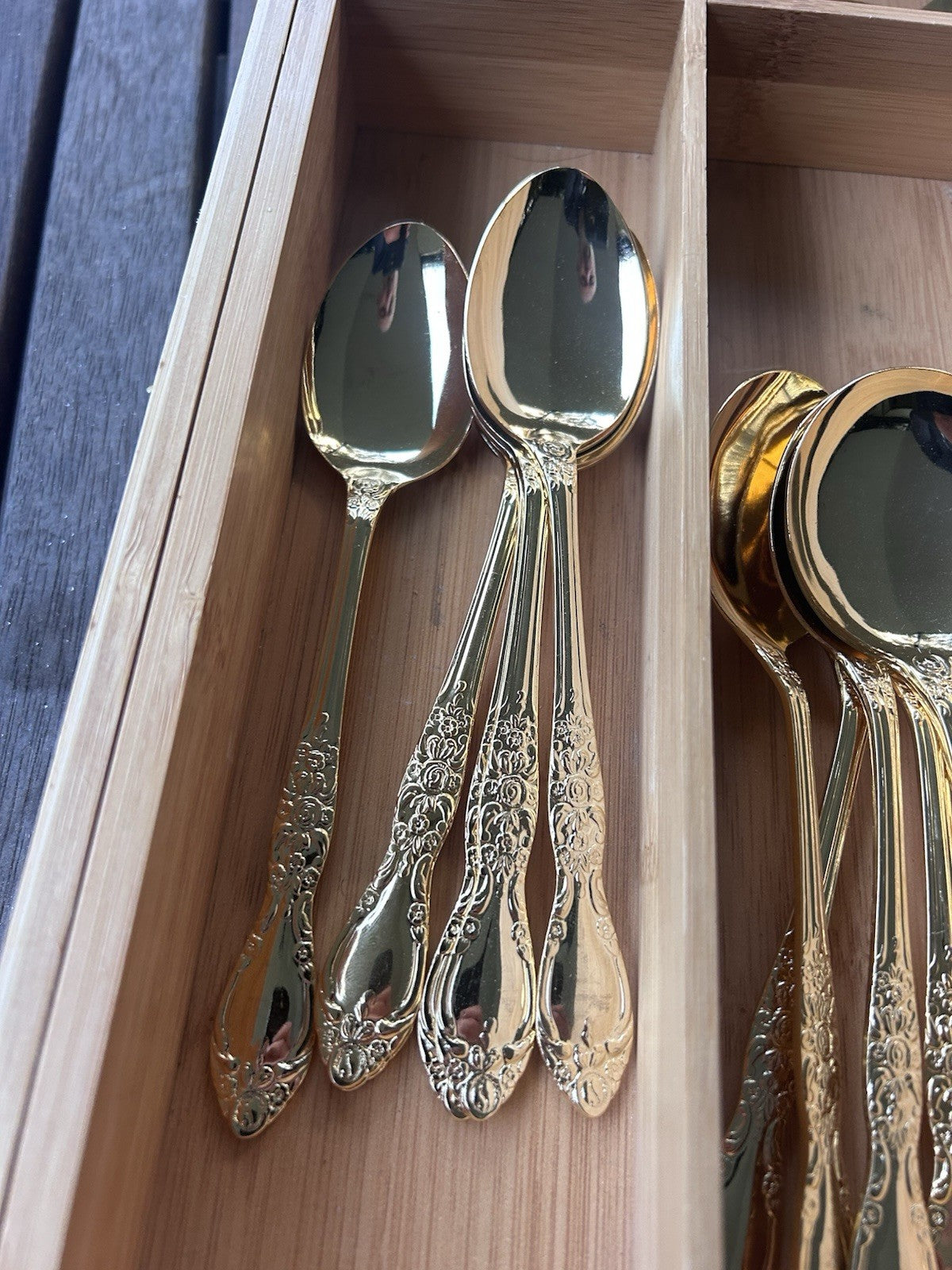 Vintage Gold Stainless Steel 49pc Cutlery Set Japan Ornate Floral Pattern