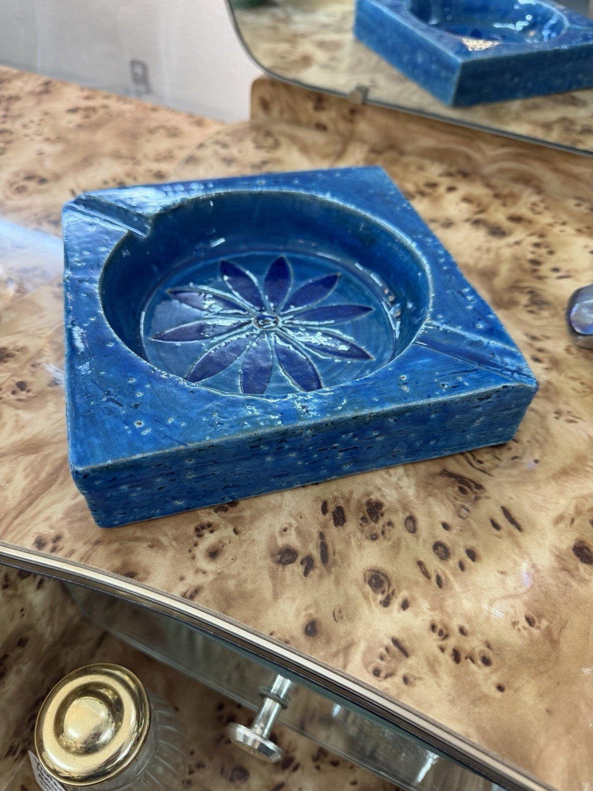 Bitossi Rimini Blu Ashtray Aldo Londi Italy Mid Century Modern Ceramic Blue
