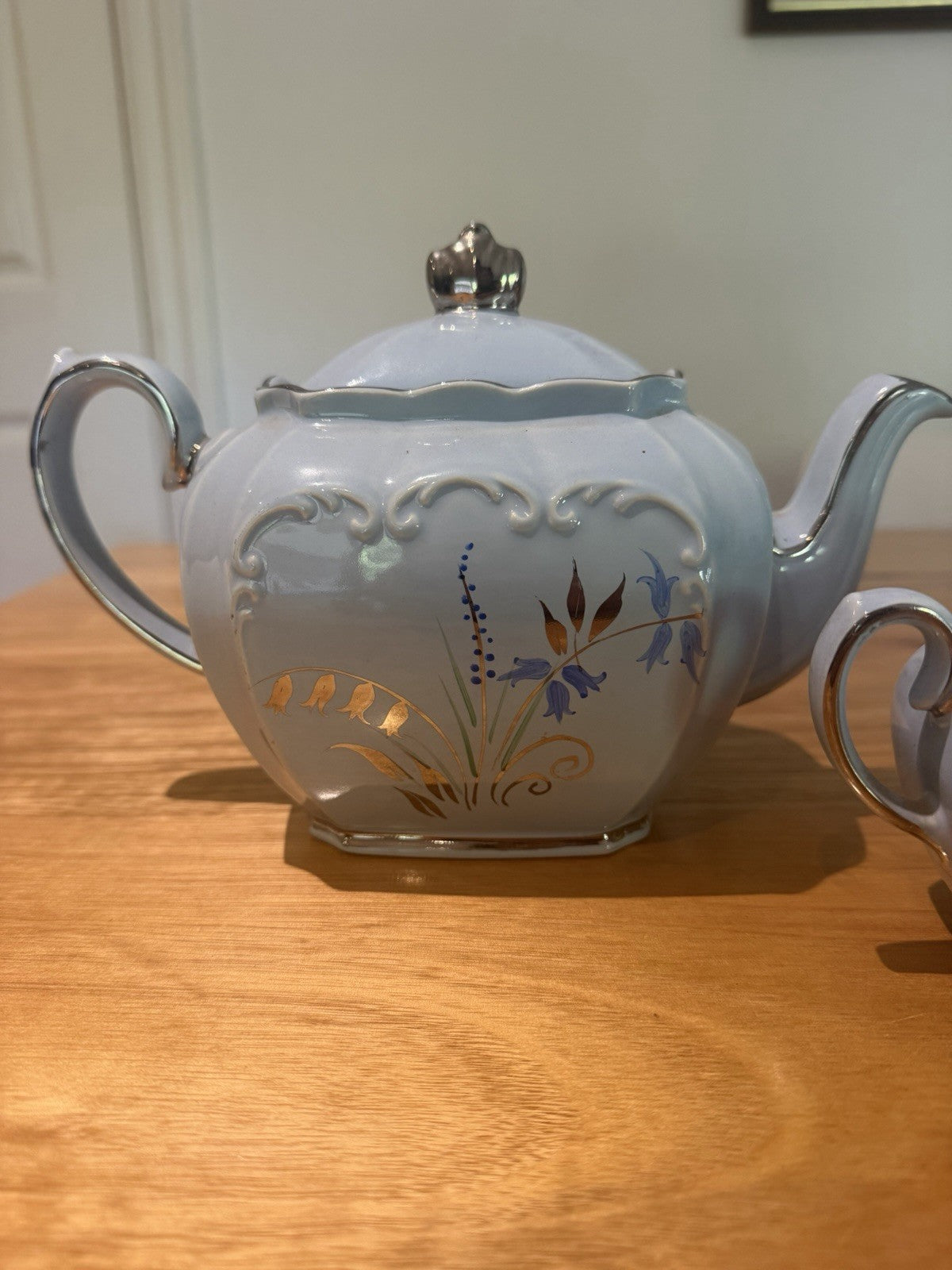 Vintage Sadler 2058 Bluebell Teapot Sugar Bowl Set Silver Trim England