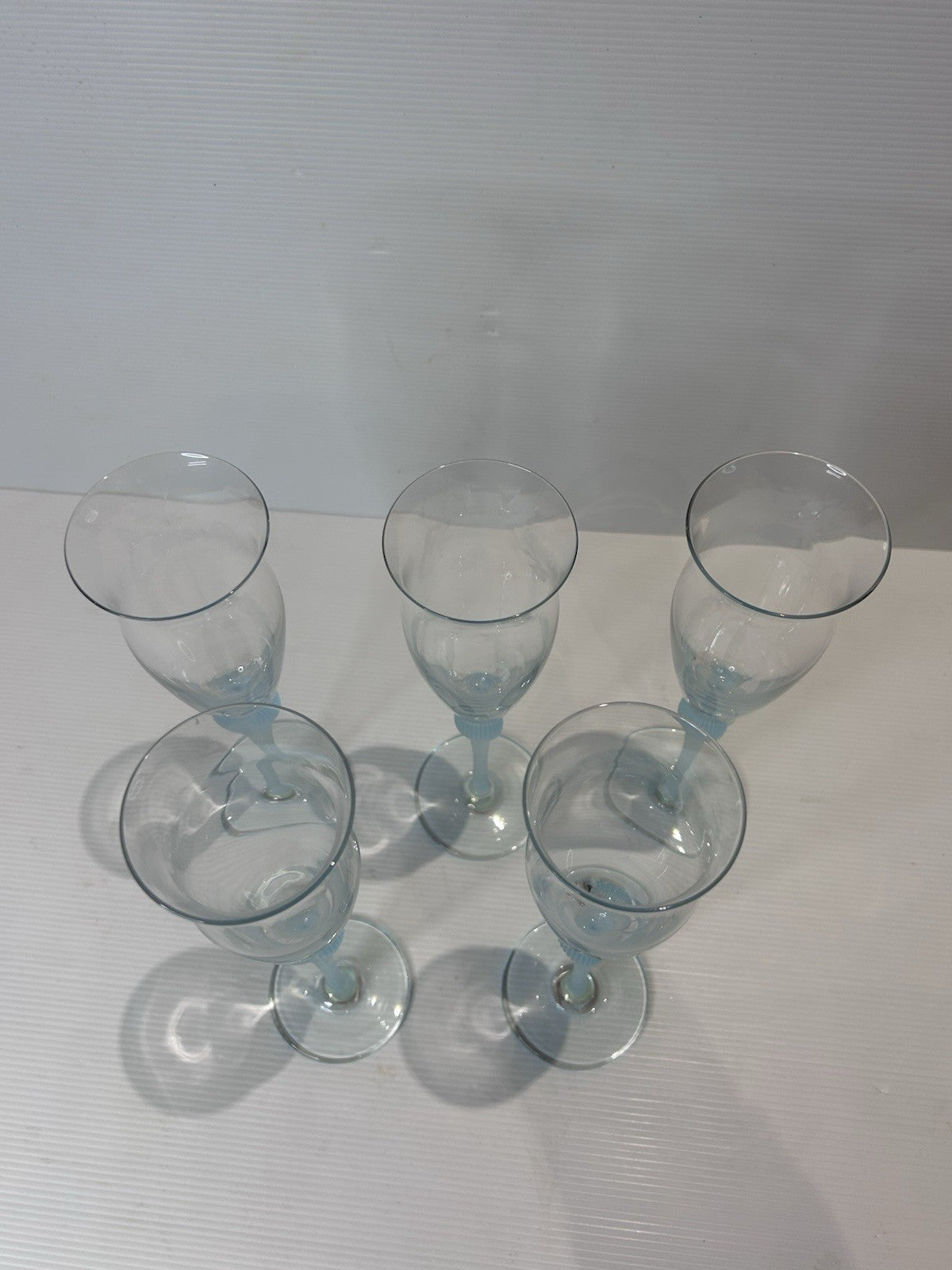 Vintage West German Champagne Glasses x5 – Frosted Blue Stem – 23cm – 1 Chip