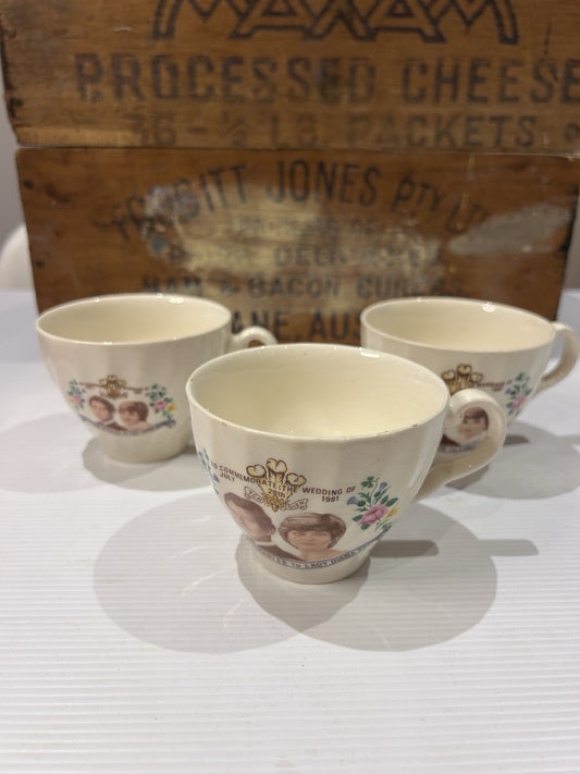 1981 Royal Wedding Prince Charles & Lady Diana Cups x3 – Made in Australia