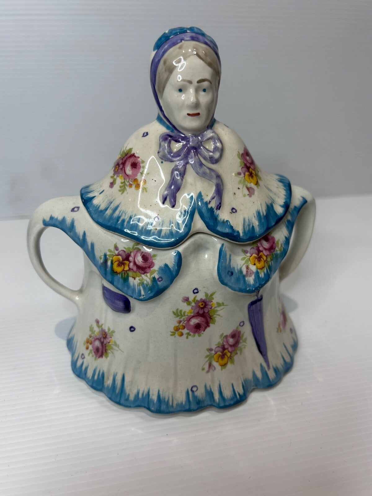Vintage 1930s “Little Old Lady” Teapot Trio Set – Made in England – Handpainted
