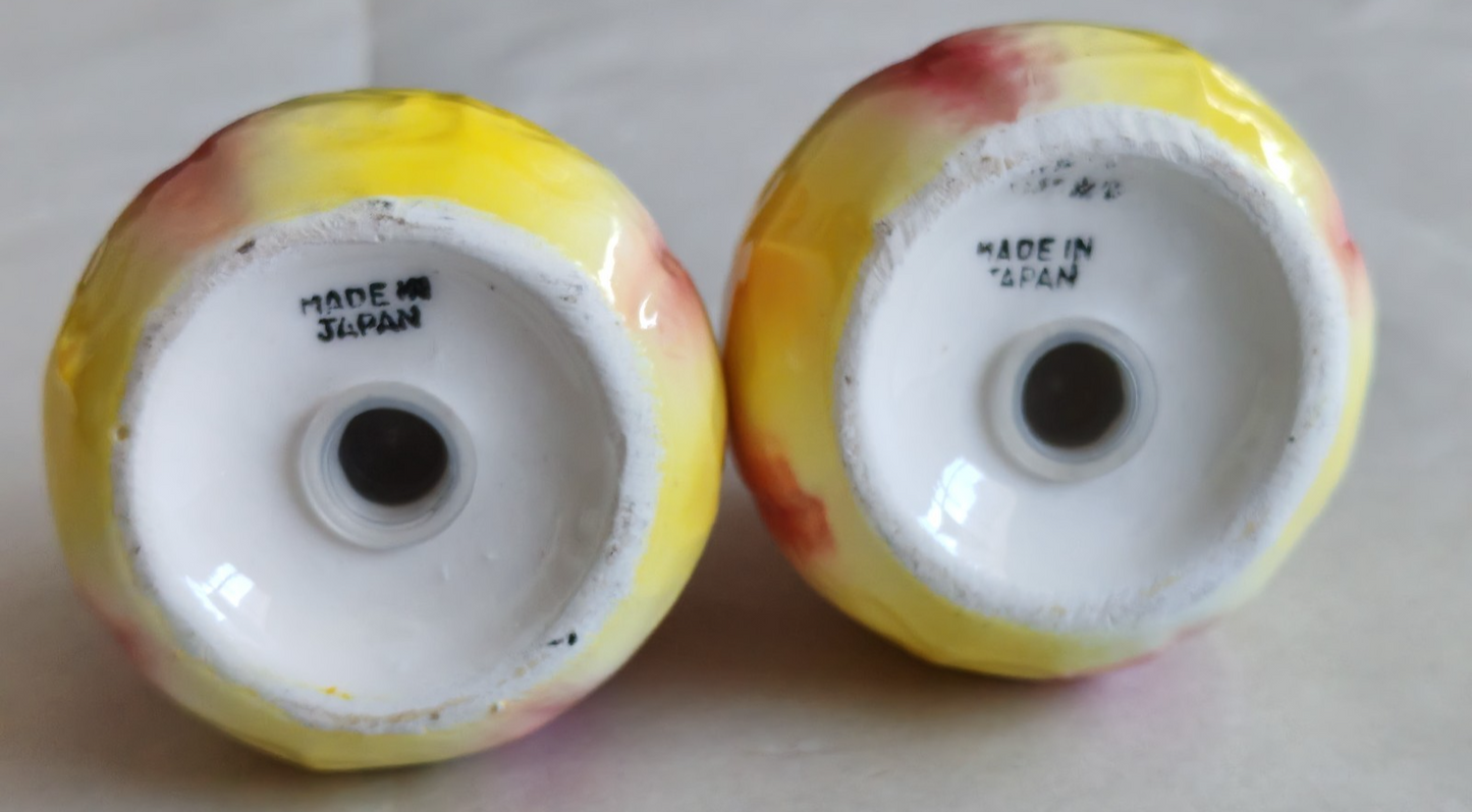 Vintage Japanese Peach Cruet Set on Leaf Tray – Salt, Pepper & Jam