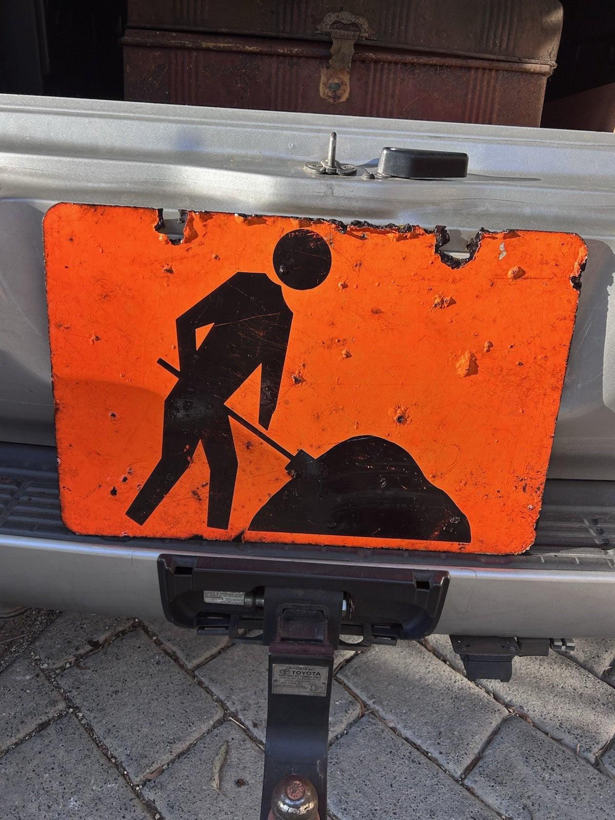 Double-Sided Vintage Australian Roadwork Sign Yellow & Orange  c.1978–85 DeNeefe