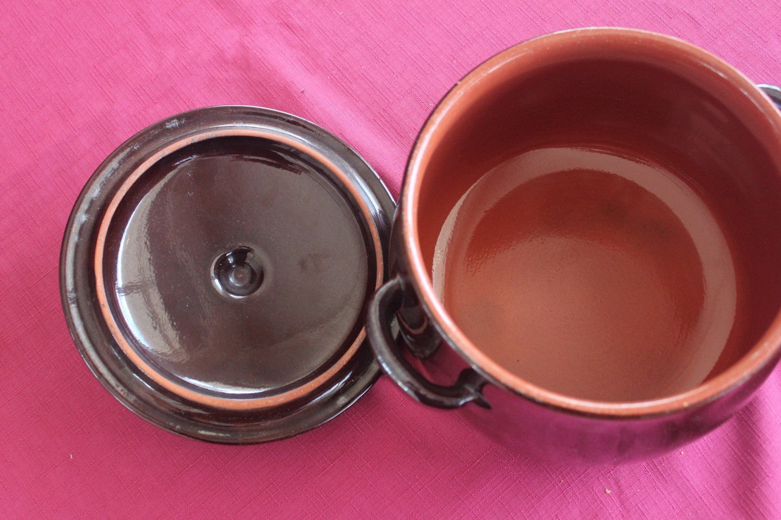 Vintage Brown Stoneware Lidded Casserole Pot with Handles – Rustic Kitchenware