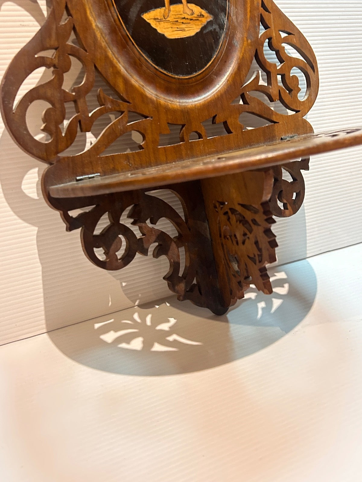Antique Victorian Fretwork Wall Shelf with Painted Figure c.1890s