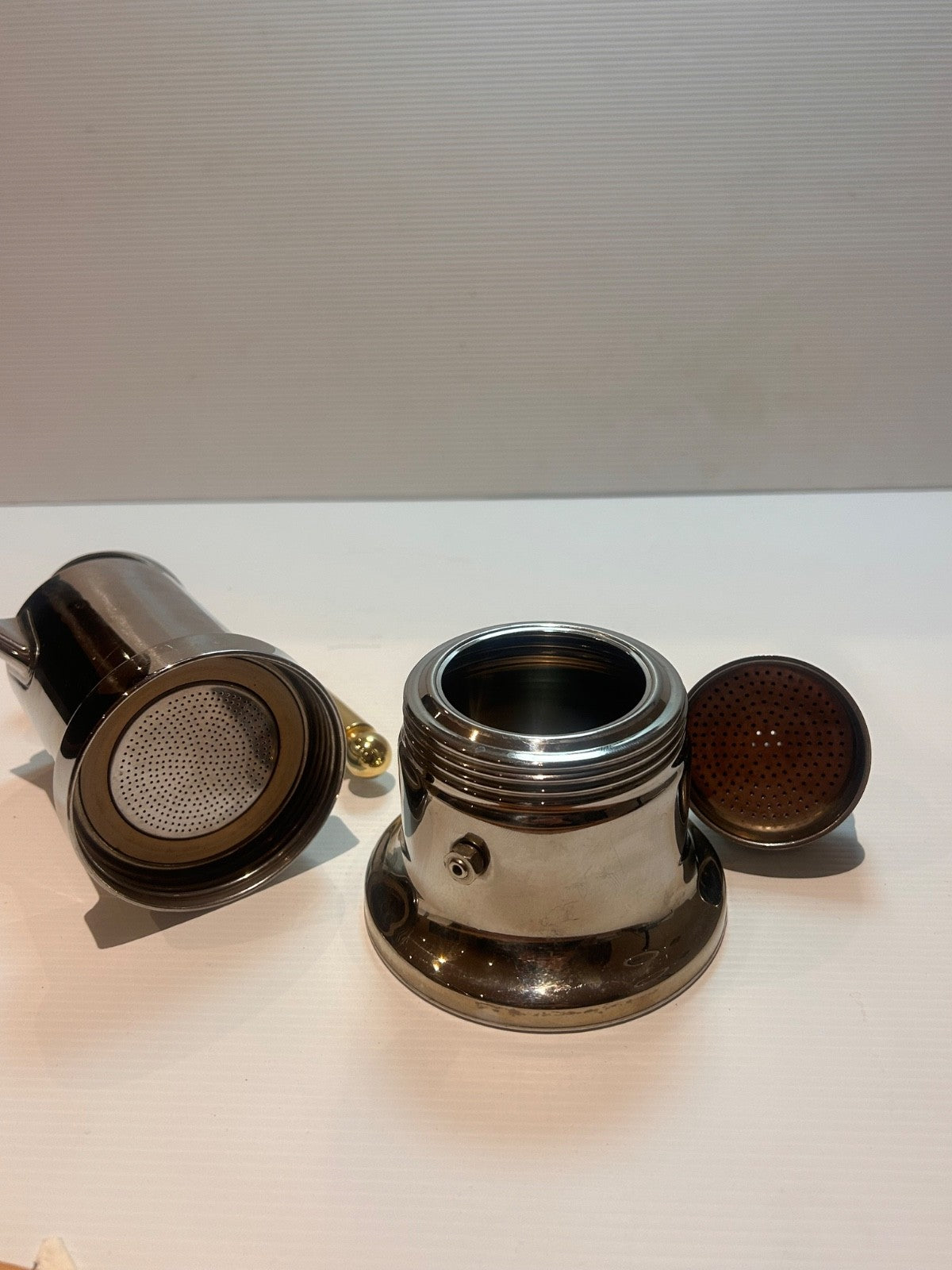 Vigano Tre Zini TZ 4 Italian Espresso Maker 18/10 Inox Gold Handle 4 Cup