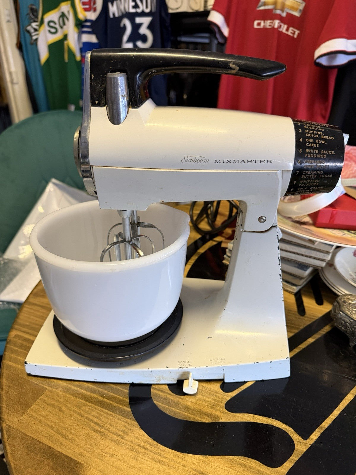 Vintage Sunbeam Mixmaster Stand Mixer White Milk Glass Bowl Tested Working