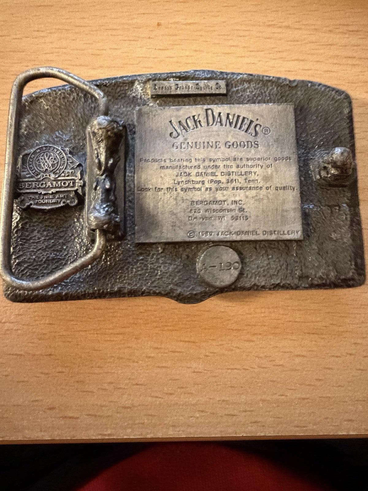 Jack Daniel’s Old No.7 1989 Bergamot Pewter Enamel Belt Buckle Lynchburg USA
