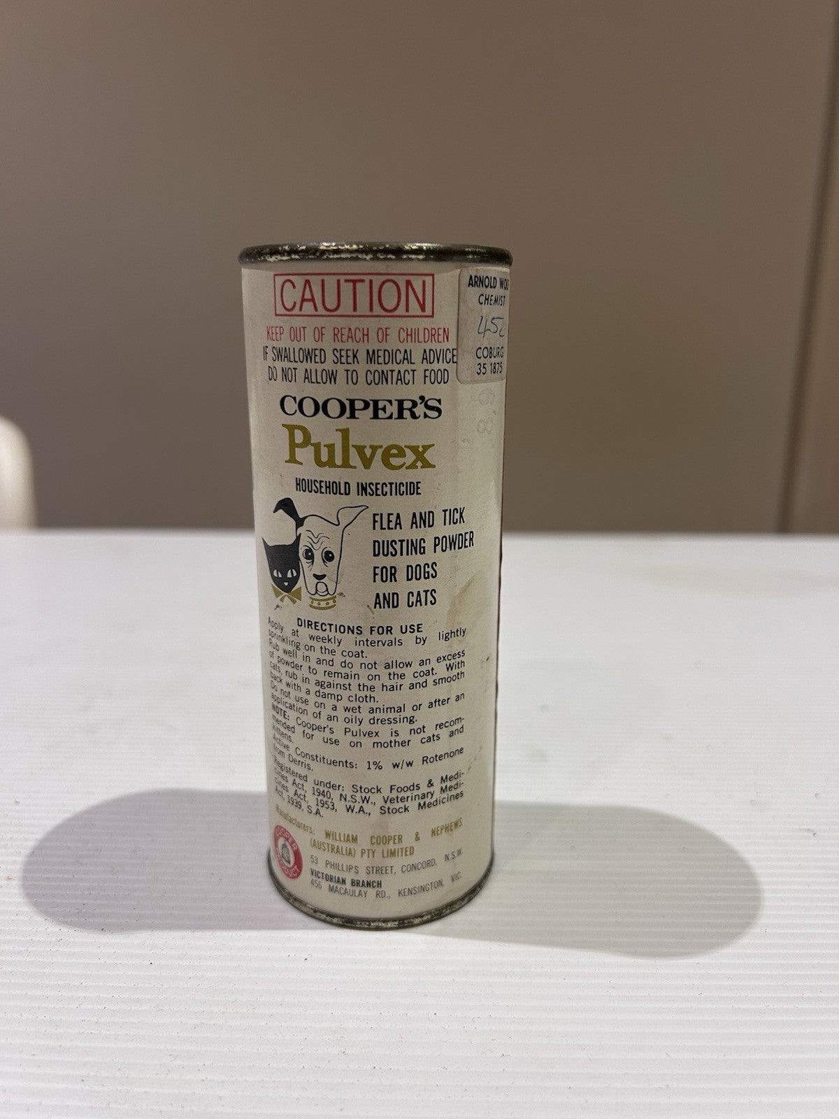Vintage Cooper’s Pulvex Flea Tick Powder Tin Dog Cat Graphics 4oz Australia