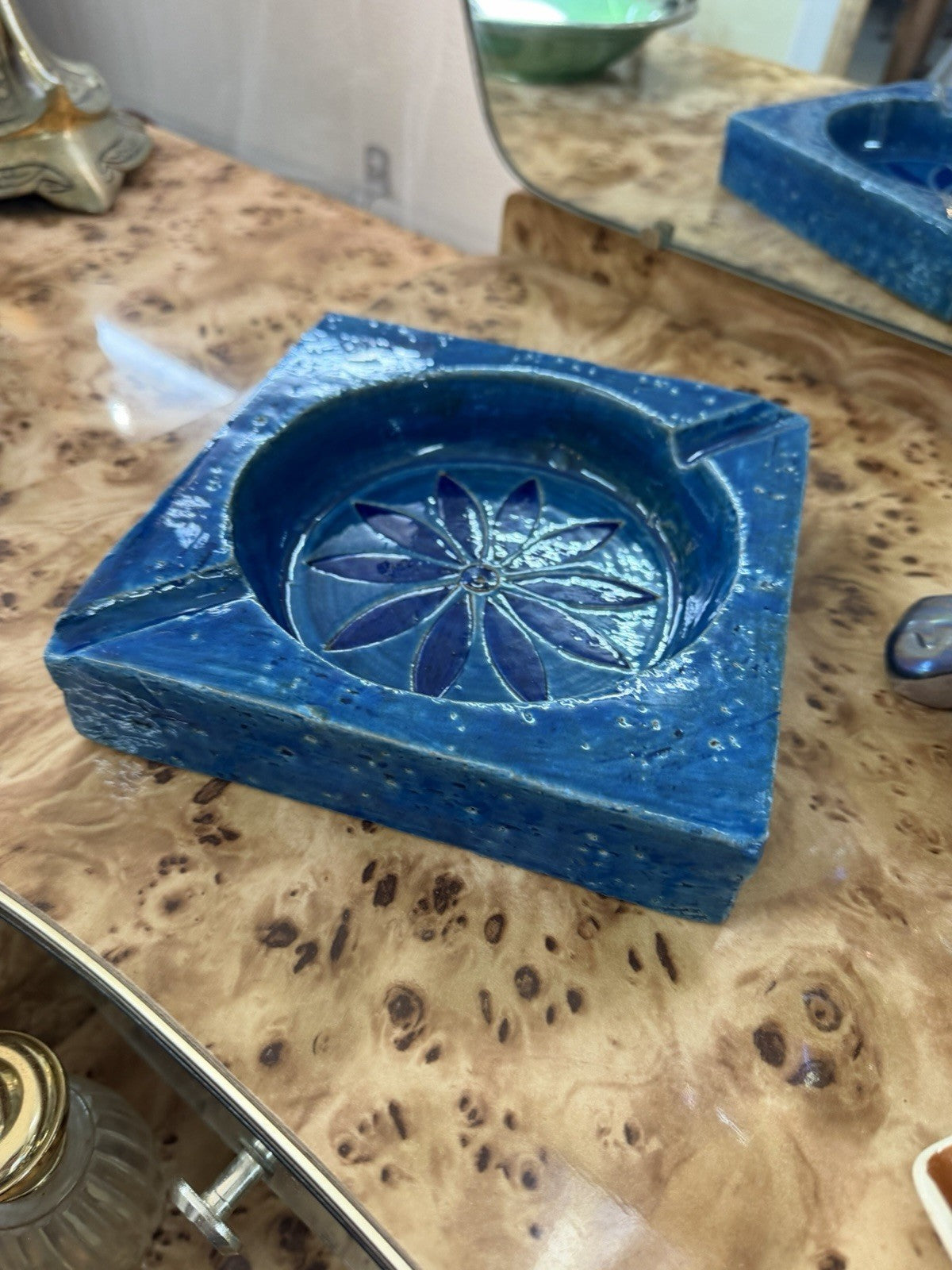 Bitossi Rimini Blu Ashtray Aldo Londi Italy Mid Century Modern Ceramic Blue