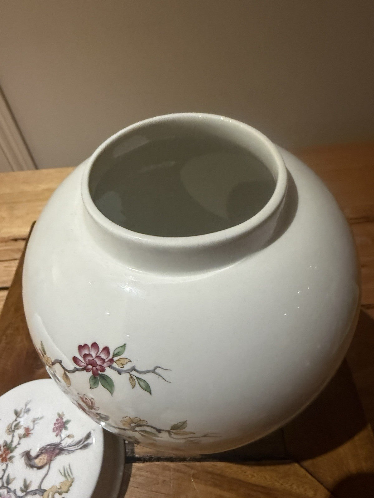 Burleigh Ironstone Ginger Jar & Lid Oriental Bird Floral Staffordshire England