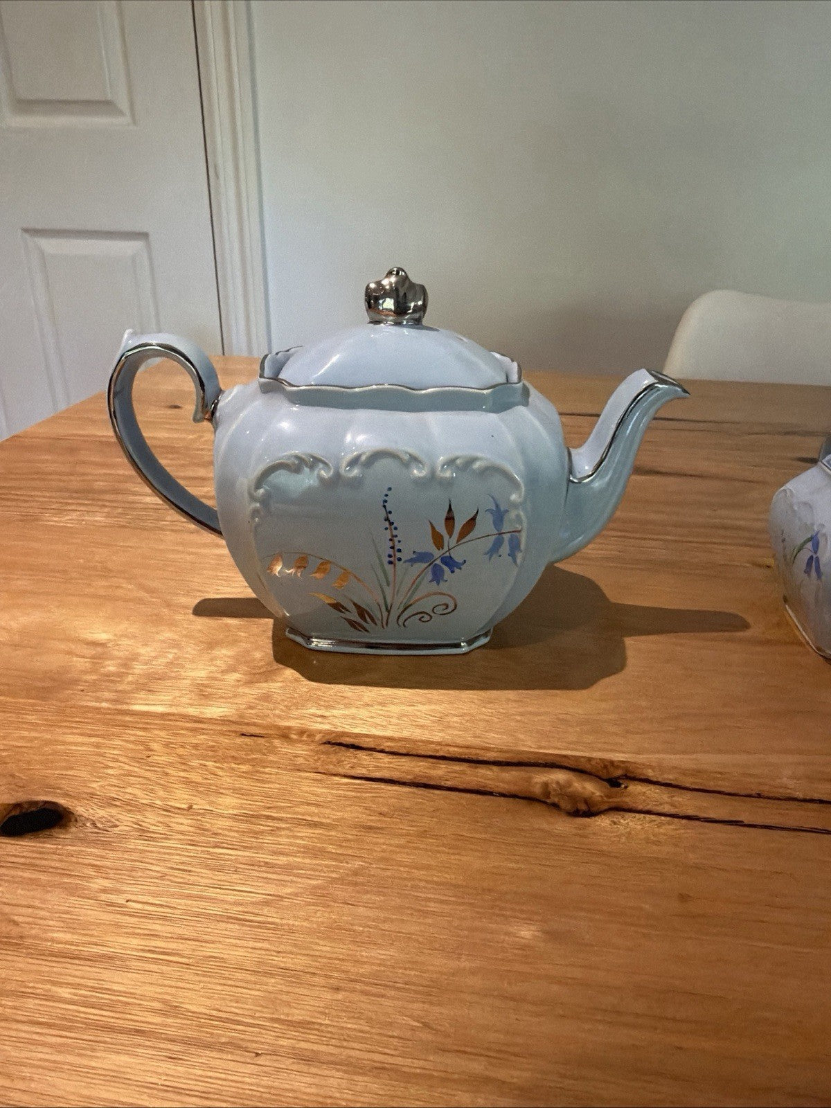 Vintage Sadler 2058 Bluebell Teapot Sugar Bowl Set Silver Trim England