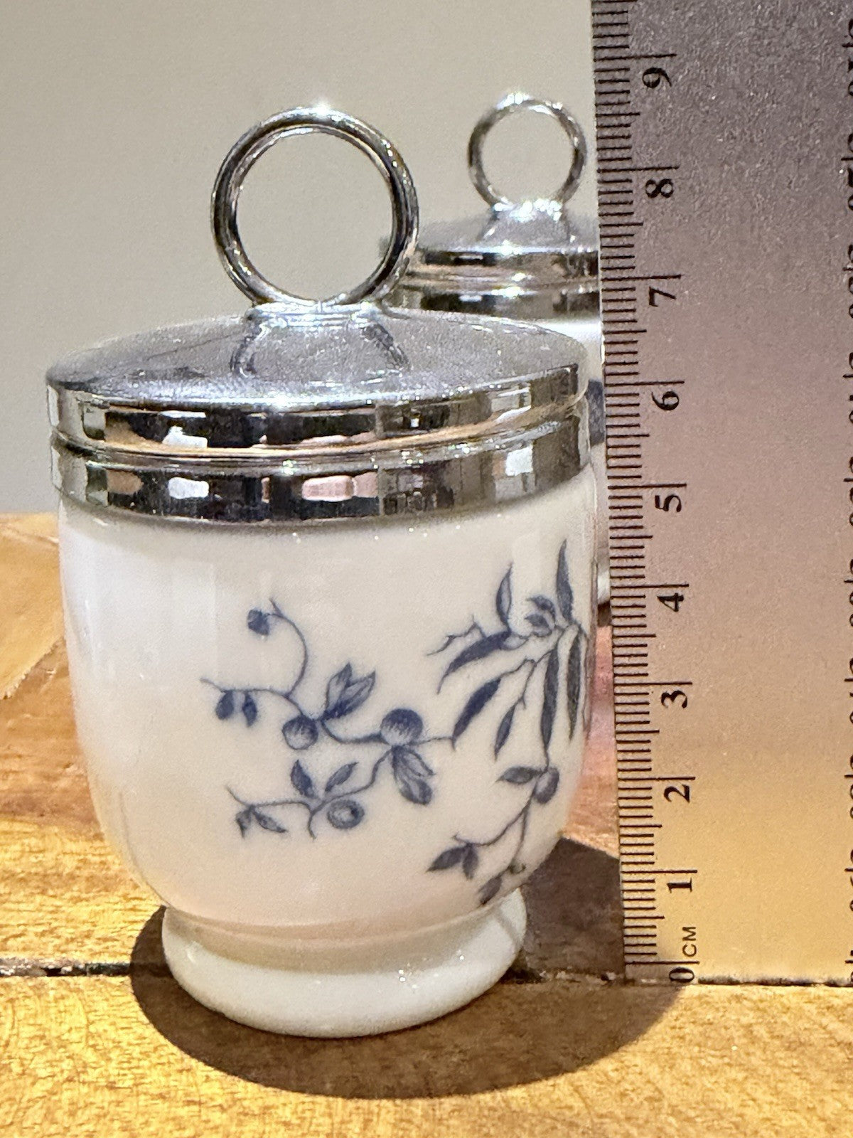 Royal Worcester Egg Coddlers Pair Blue Floral w Lids England Vintage