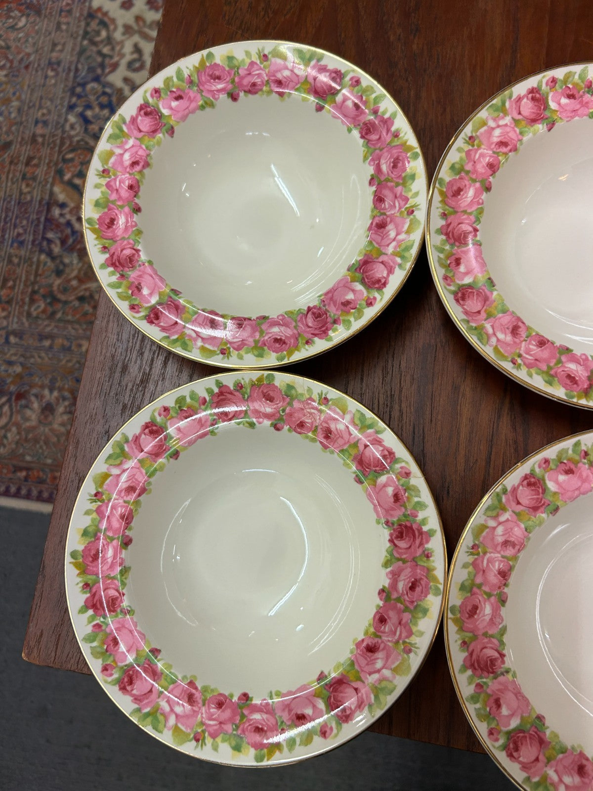 Vintage Royal Doulton Rose Garland Bowl Set 1 Large + 6 Small Bowls D5533