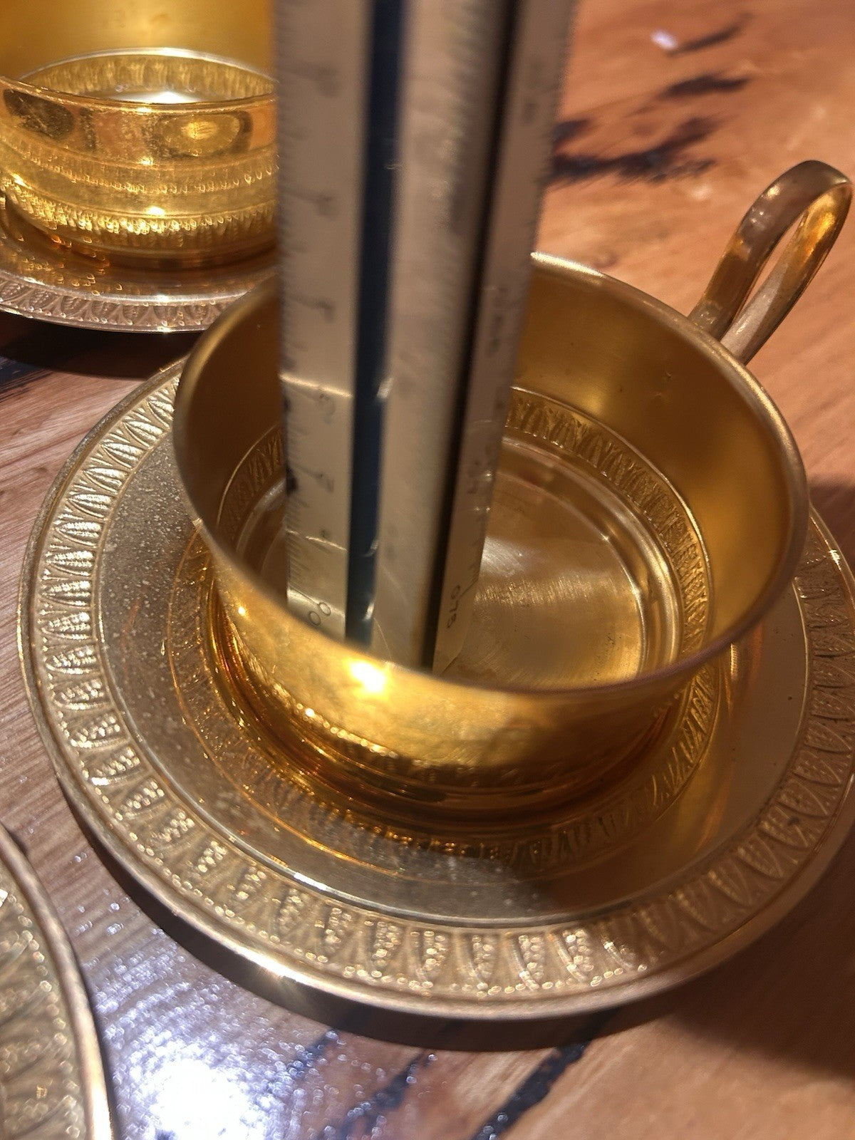 Vintage Gold Tone Aluminium Espresso Cups & Saucers Set 4 Retro Coffee